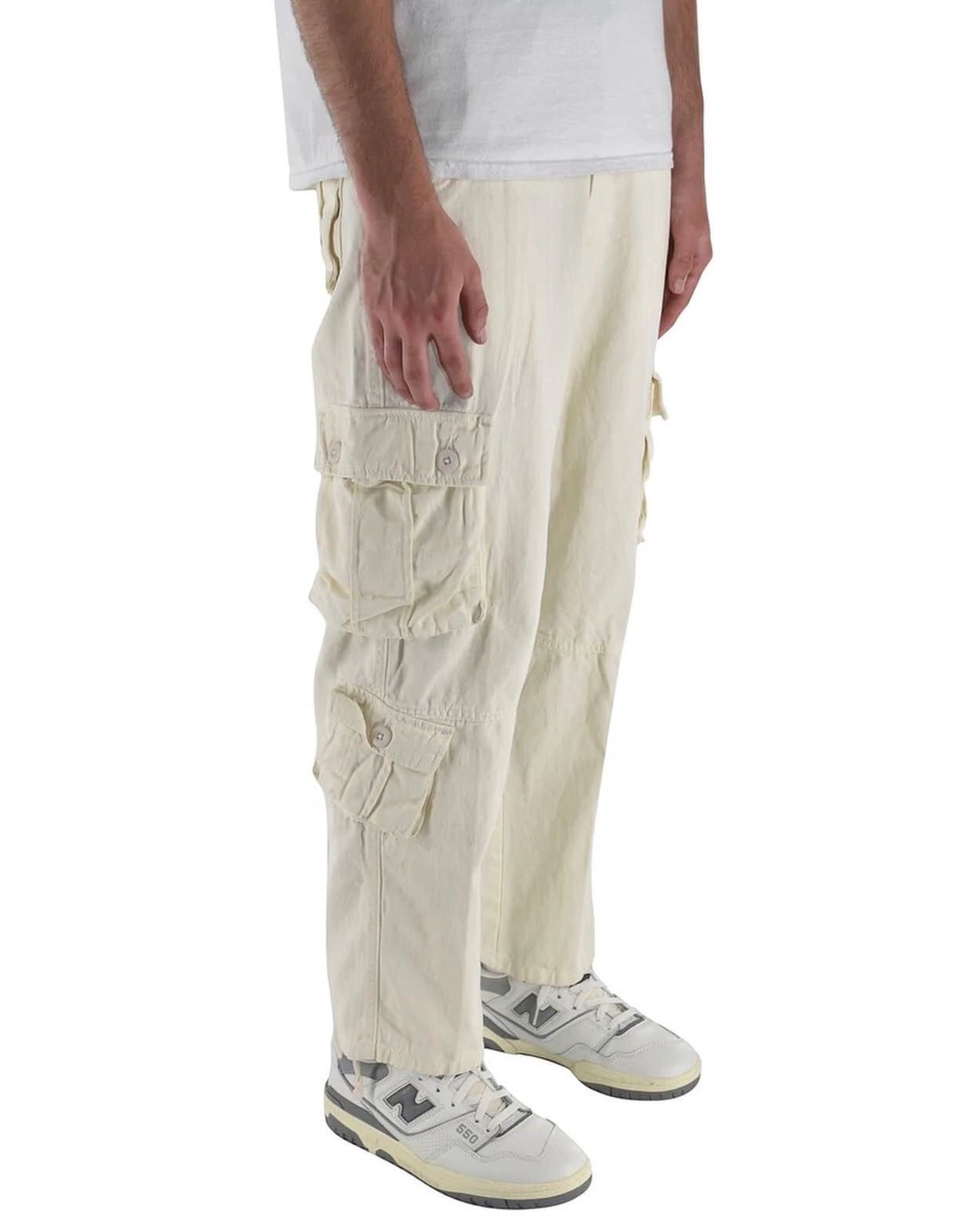 Japanese Brand 8 Pocket Cargo Pants Cream Size US 33 - 1 Thumbnail