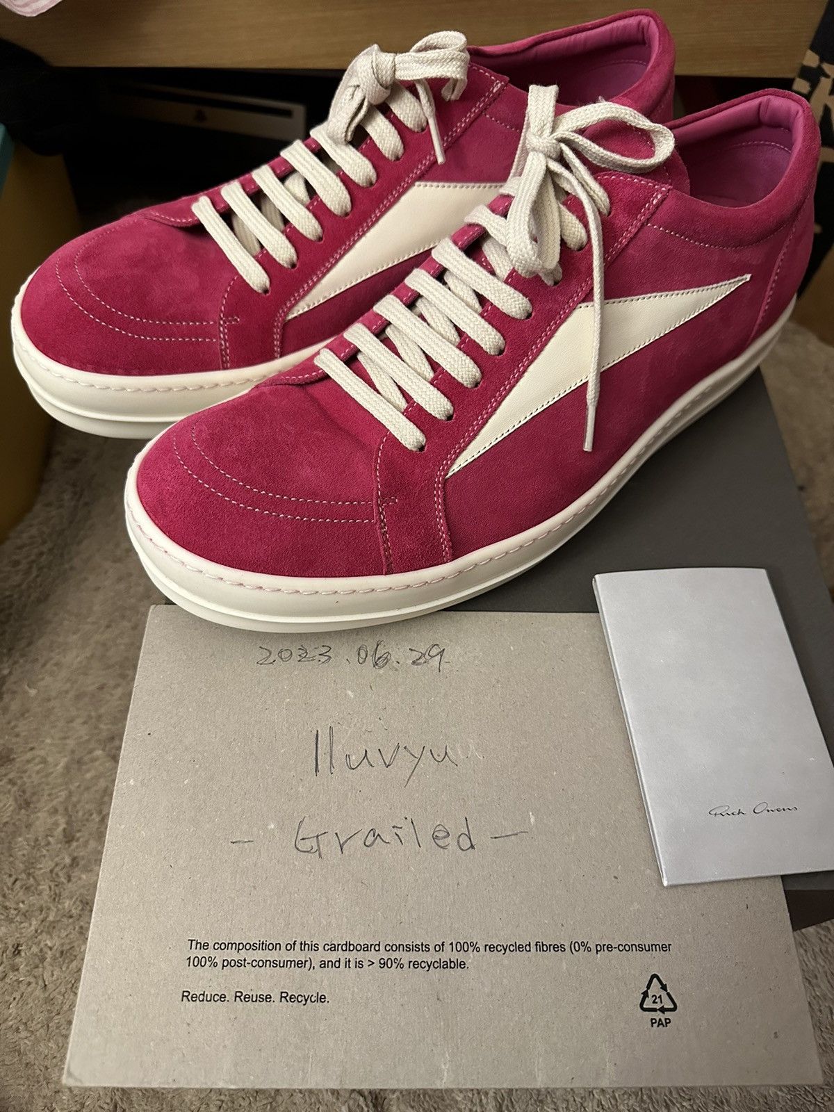 image of Rick Owens Strobe Suede Edfu Vintage Sneaks Vans Shoes in Pink, Men's (Size 13)