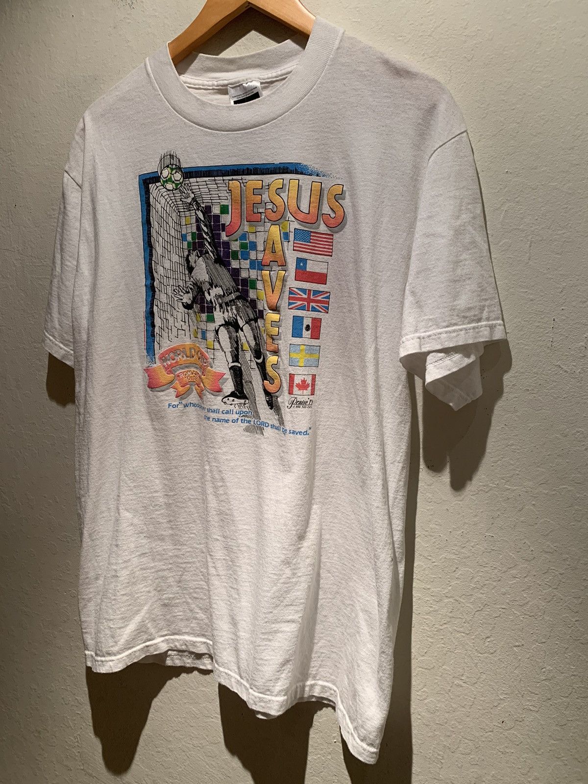 Tultex × Vintage *RARE* Vintage Jesus Saves World Cup Christian Parody Shirt Size US L / EU 52-54 / 3 - 1 Thumbnail