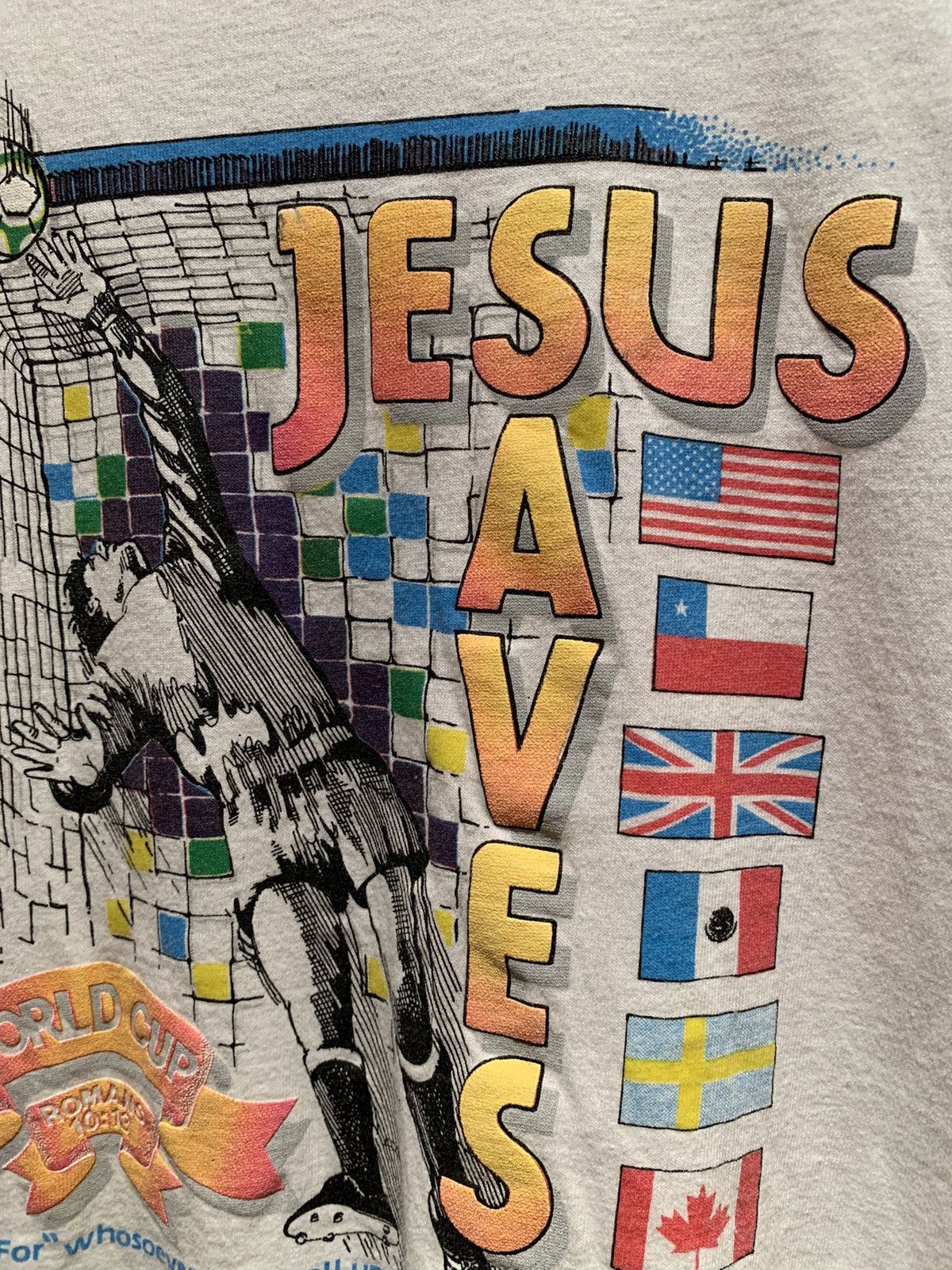 Tultex × Vintage *RARE* Vintage Jesus Saves World Cup Christian Parody Shirt Size US L / EU 52-54 / 3 - 3 Thumbnail