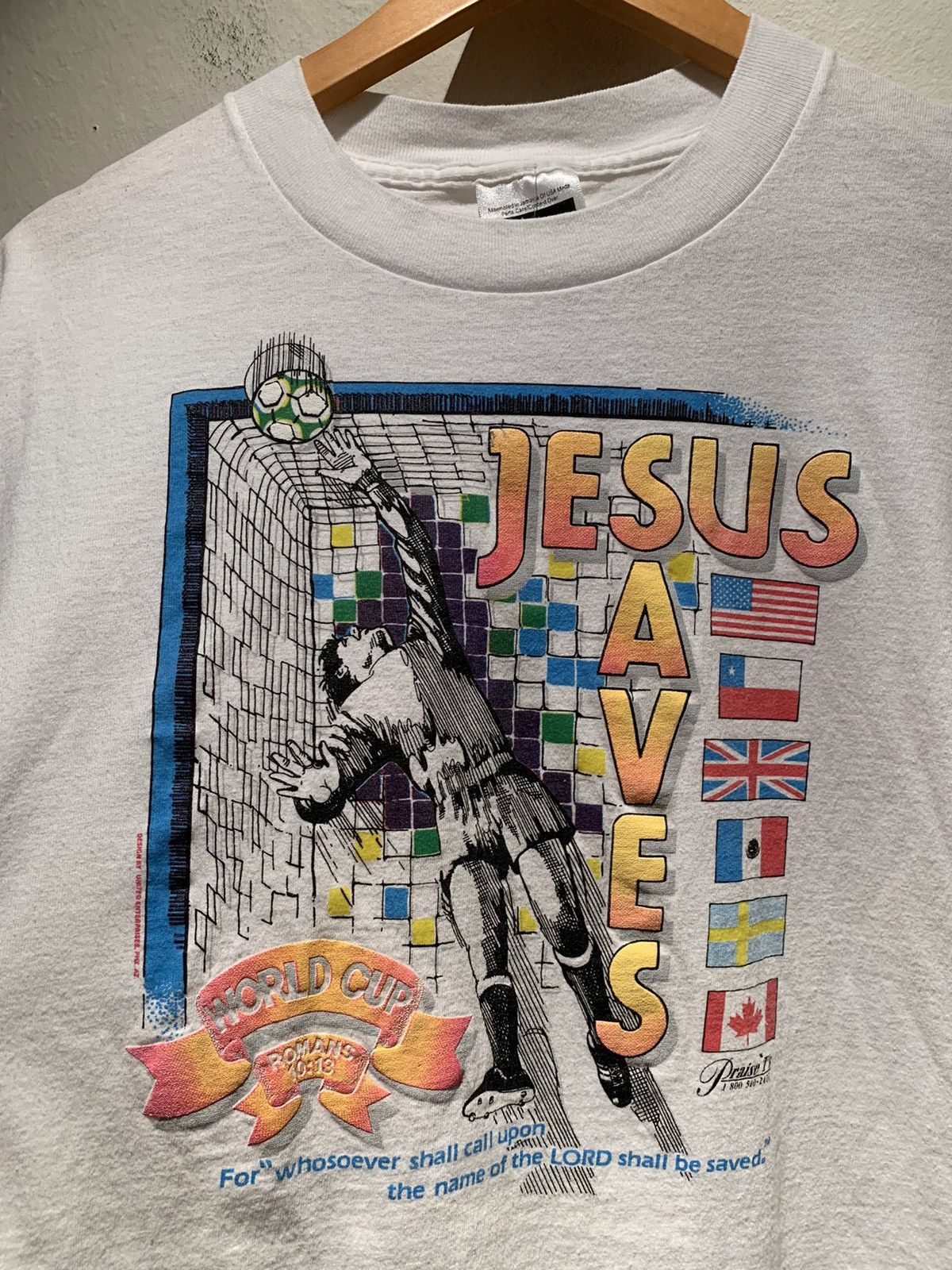 Tultex × Vintage *RARE* Vintage Jesus Saves World Cup Christian Parody Shirt Size US L / EU 52-54 / 3 - 2 Thumbnail
