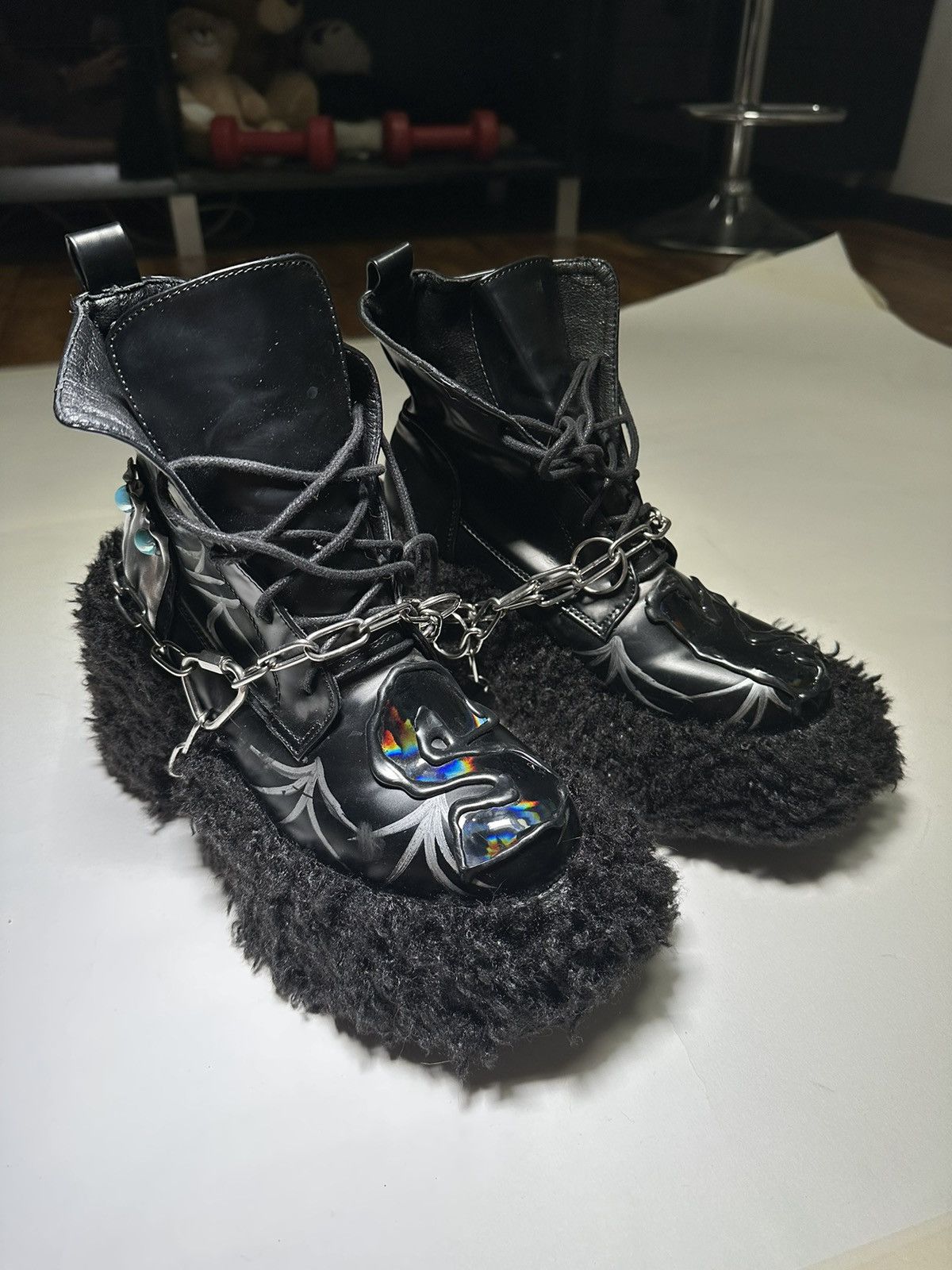 Japanese Brand × New Rock × Streetwear Fur platform chunky boots new ...