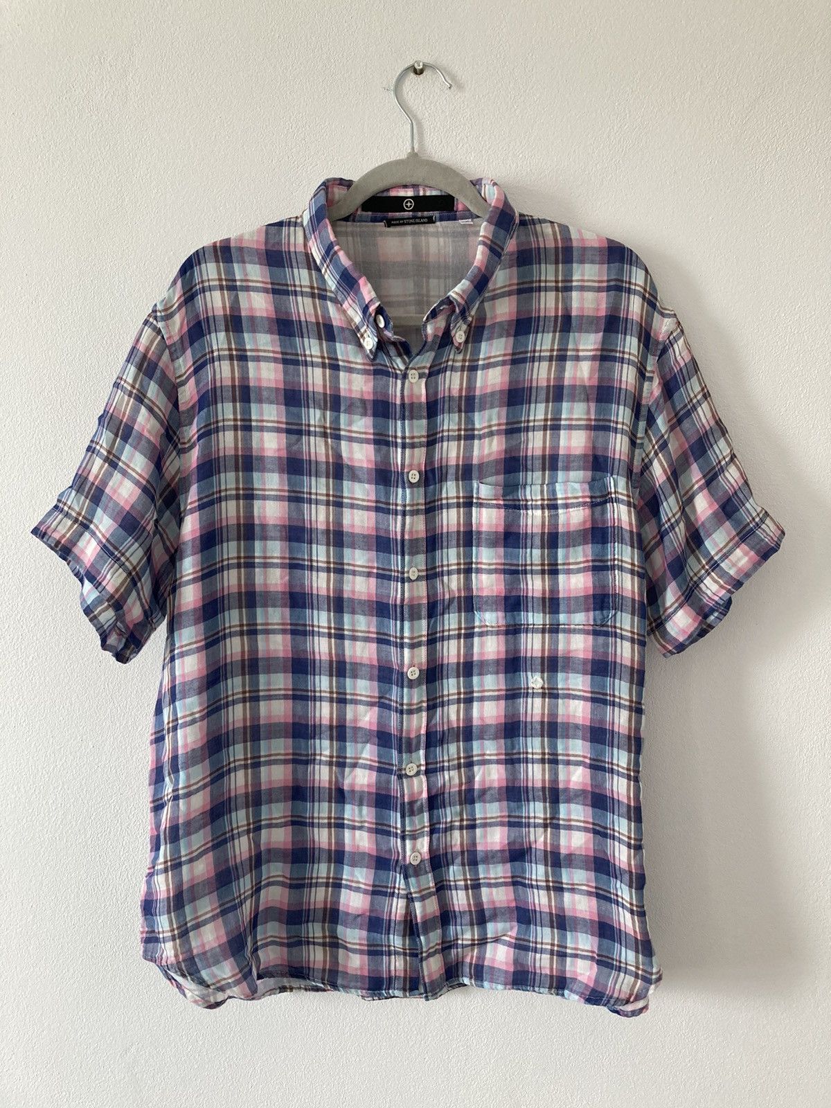 image of Stone Island Ss06 Plaid Double Layered Shirt, Men's (Size 2XL)