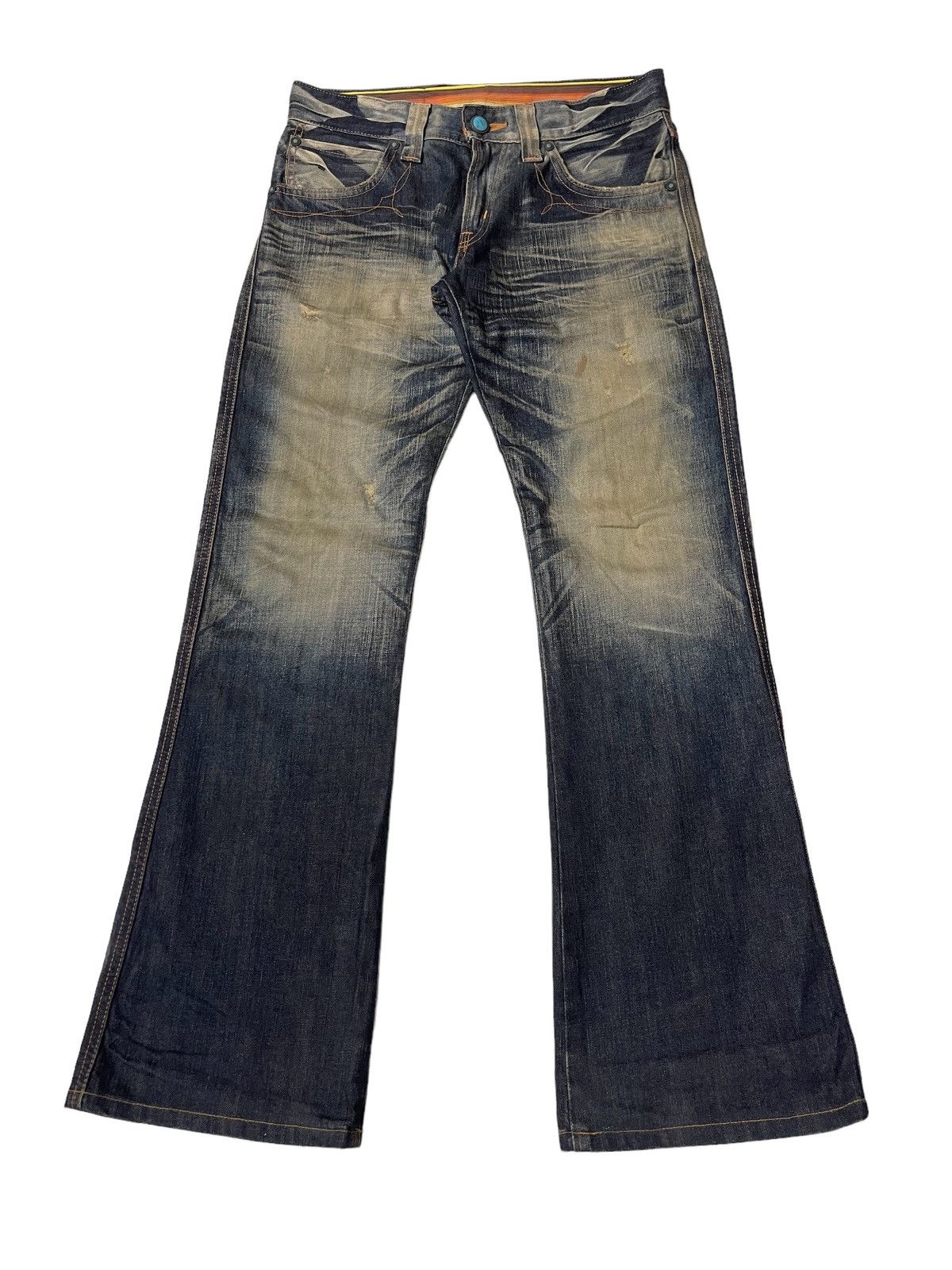 Japanese Brand Edwin Thrashed Flared Rusty Denim Pants Size US 31 - 5 Thumbnail