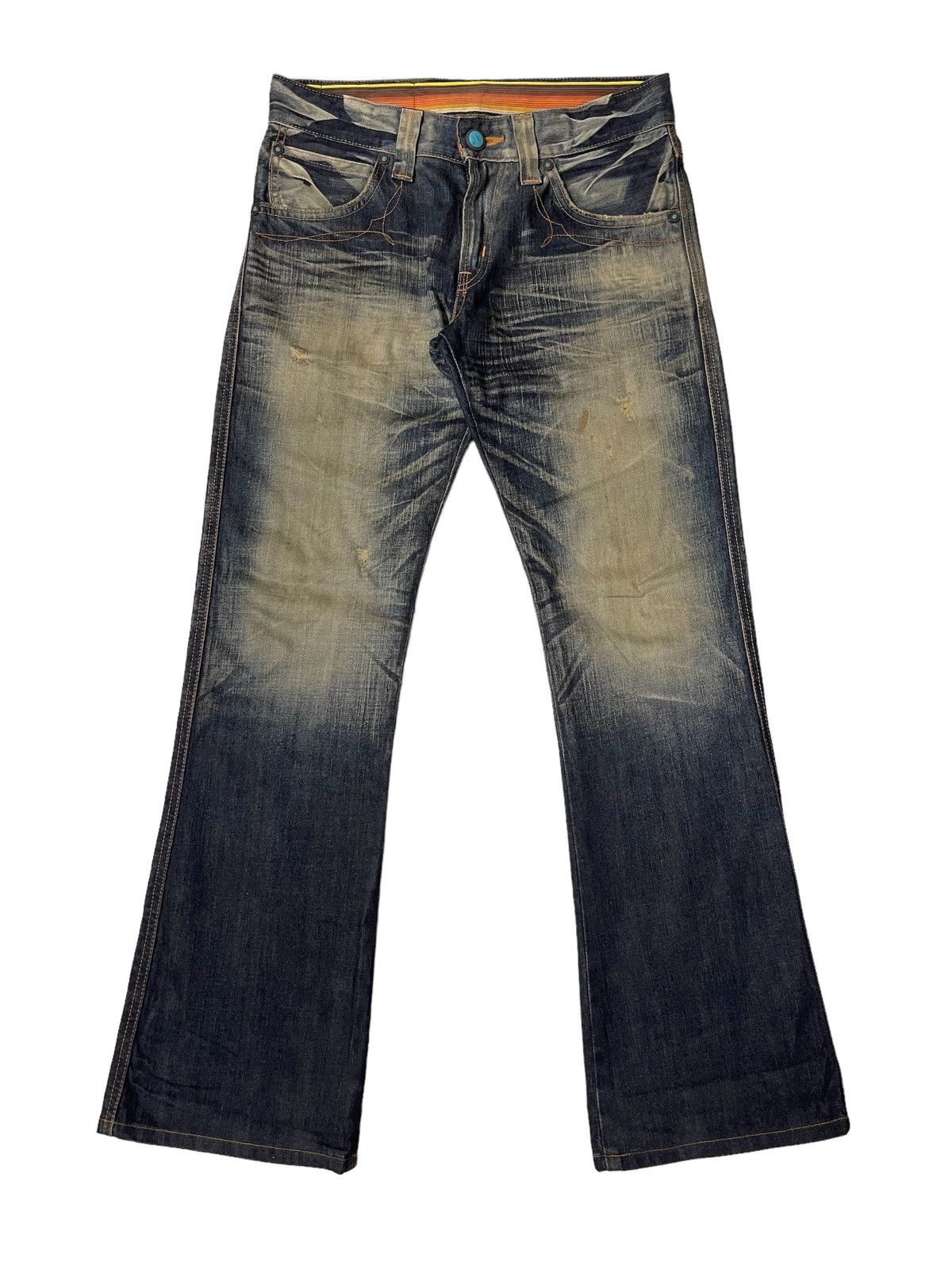 Japanese Brand Edwin Thrashed Flared Rusty Denim Pants Size US 31 - 3 Thumbnail