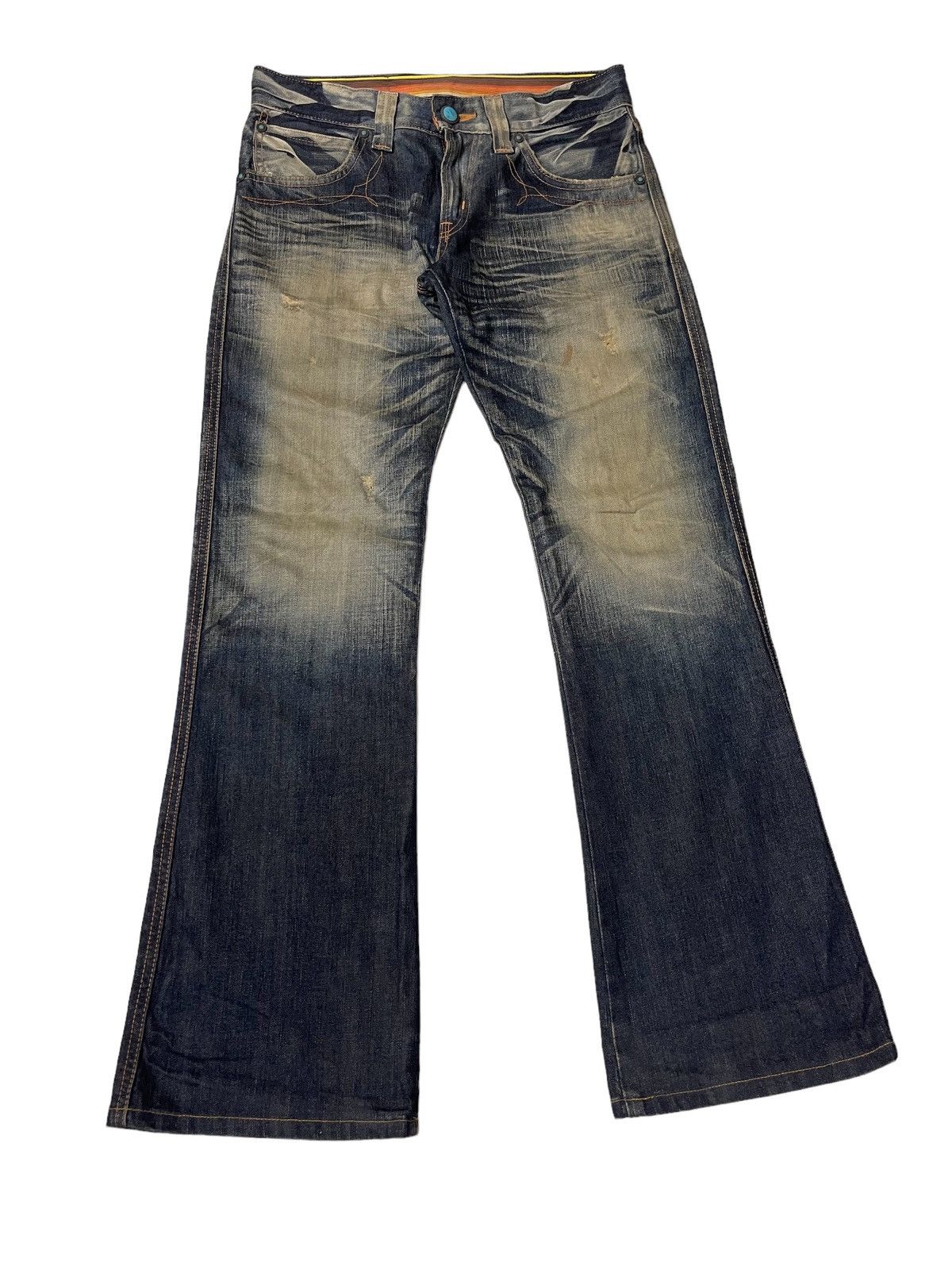 Japanese Brand Edwin Thrashed Flared Rusty Denim Pants Size US 31 - 6 Thumbnail