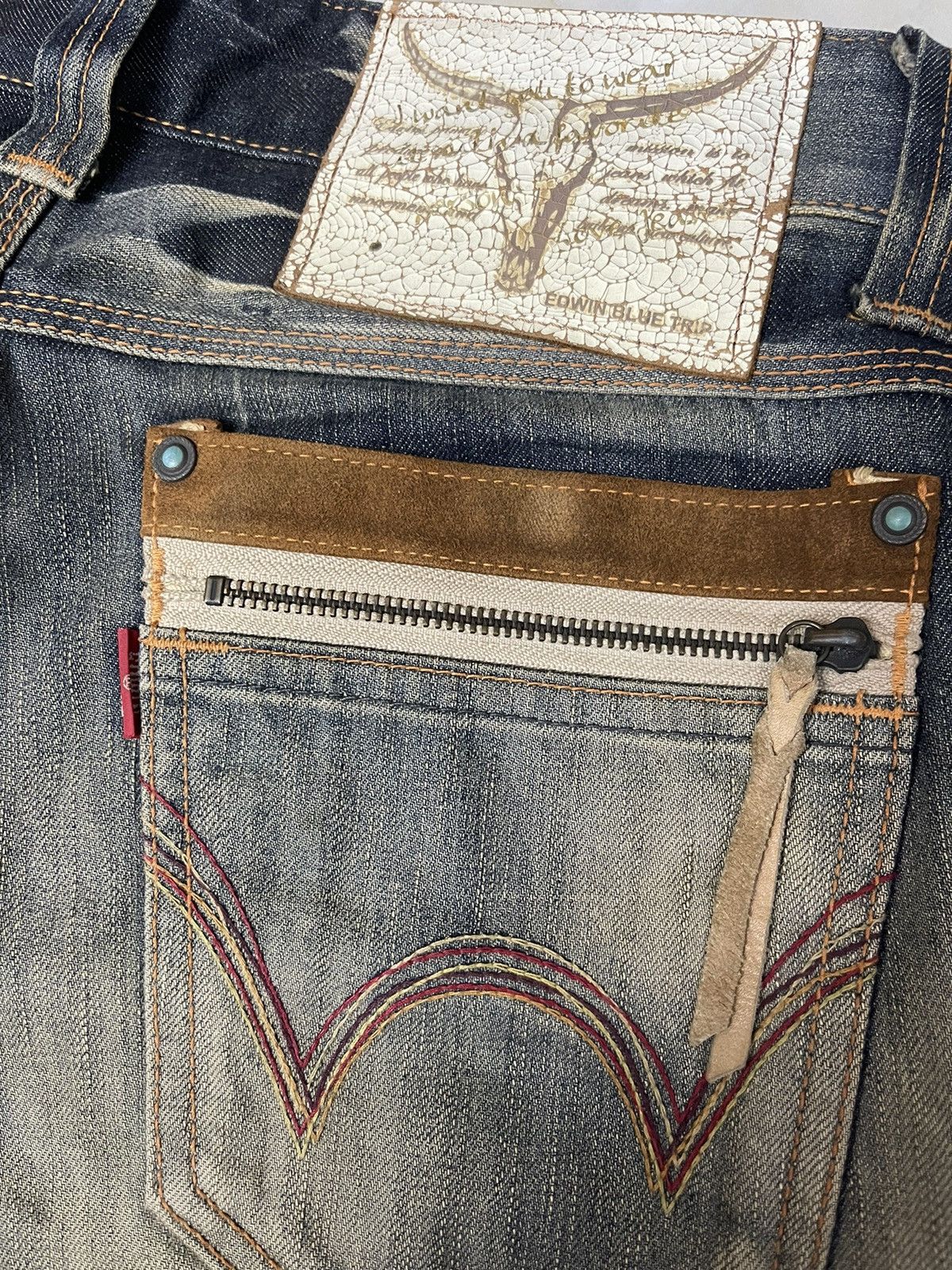 Japanese Brand Edwin Thrashed Flared Rusty Denim Pants Size US 31 - 9 Thumbnail