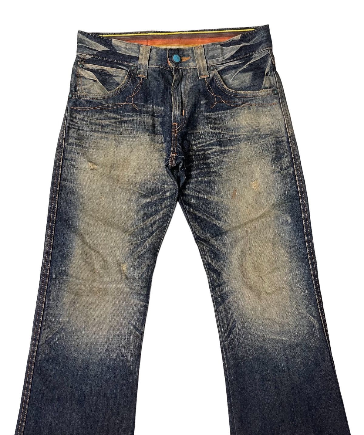 Japanese Brand Edwin Thrashed Flared Rusty Denim Pants Size US 31 - 4 Thumbnail