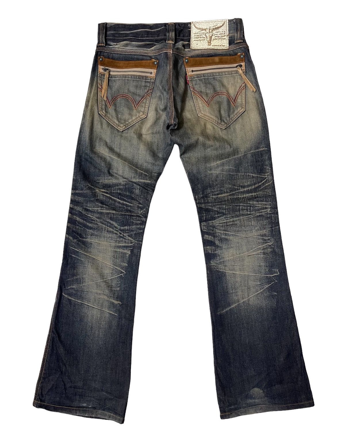 Japanese Brand Edwin Thrashed Flared Rusty Denim Pants Size US 31 - 2 Thumbnail