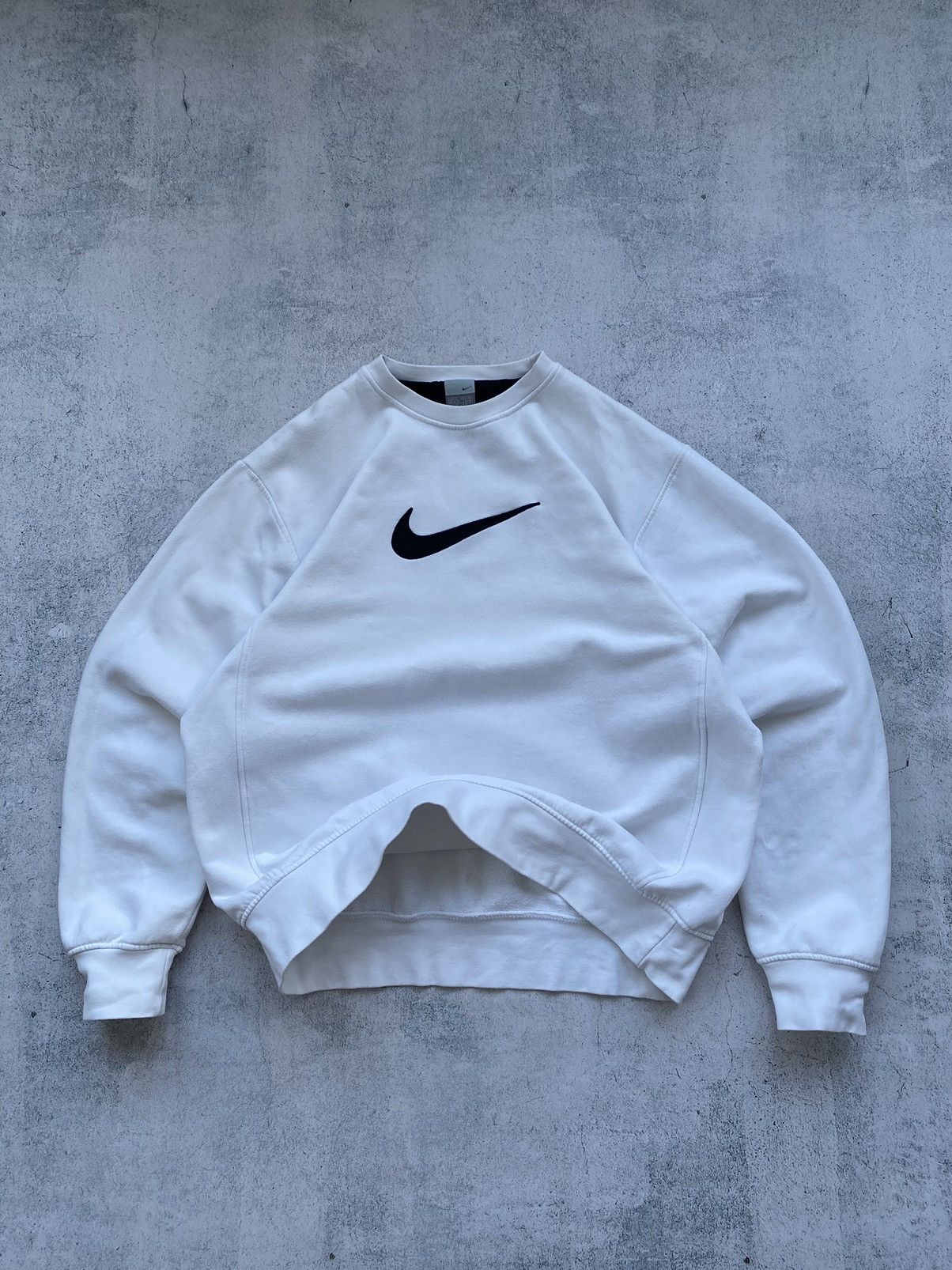 image of Y2K Nike Drill Big Center Swoosh Sweatshirt in White, Men's (Size Large)