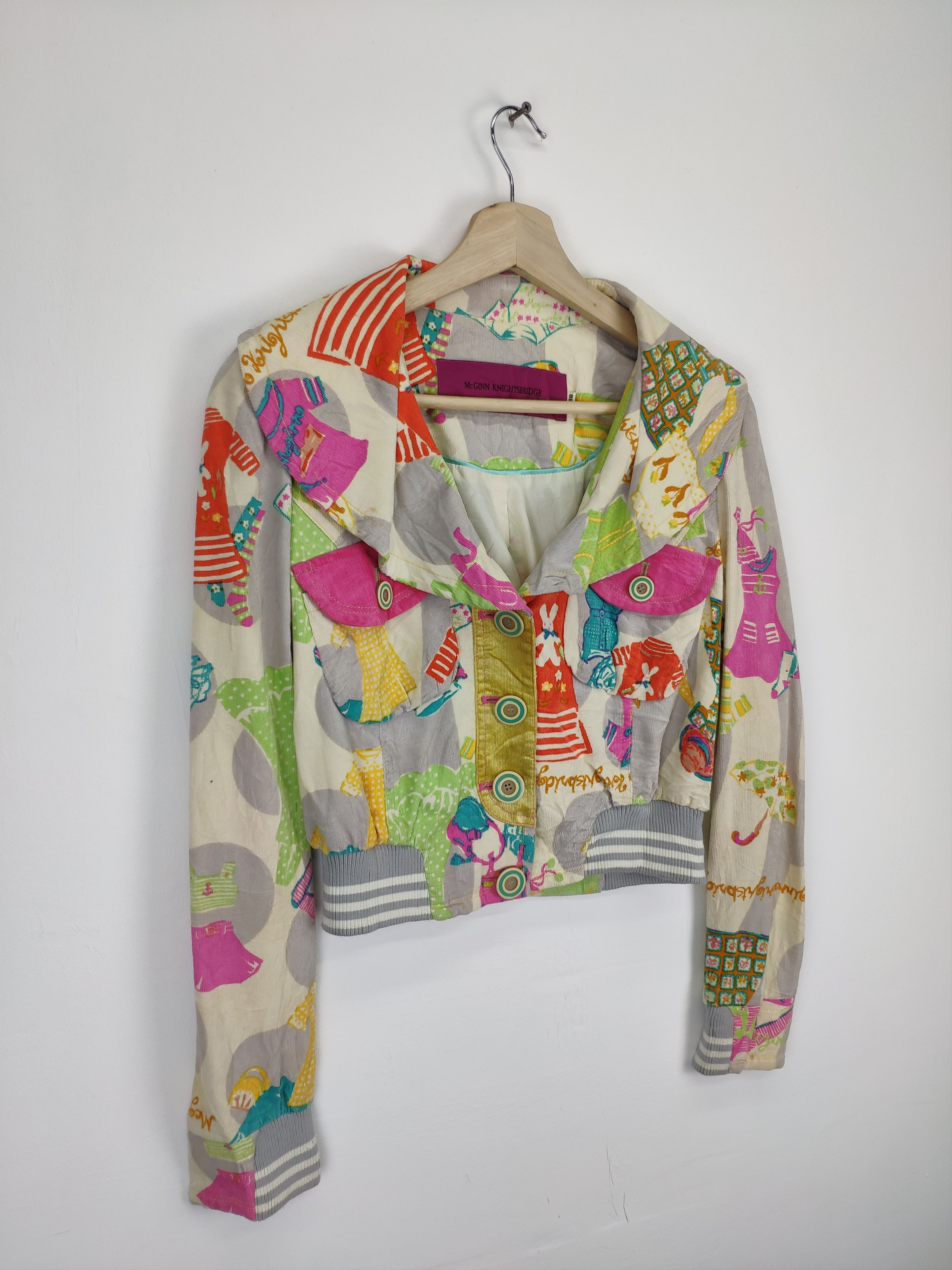 Designer × Japanese Brand Inspired Kapital Cropped Jacket Corduroy Patchwork Printed Size XS / US 0-2 / IT 36-38 - 3 Thumbnail