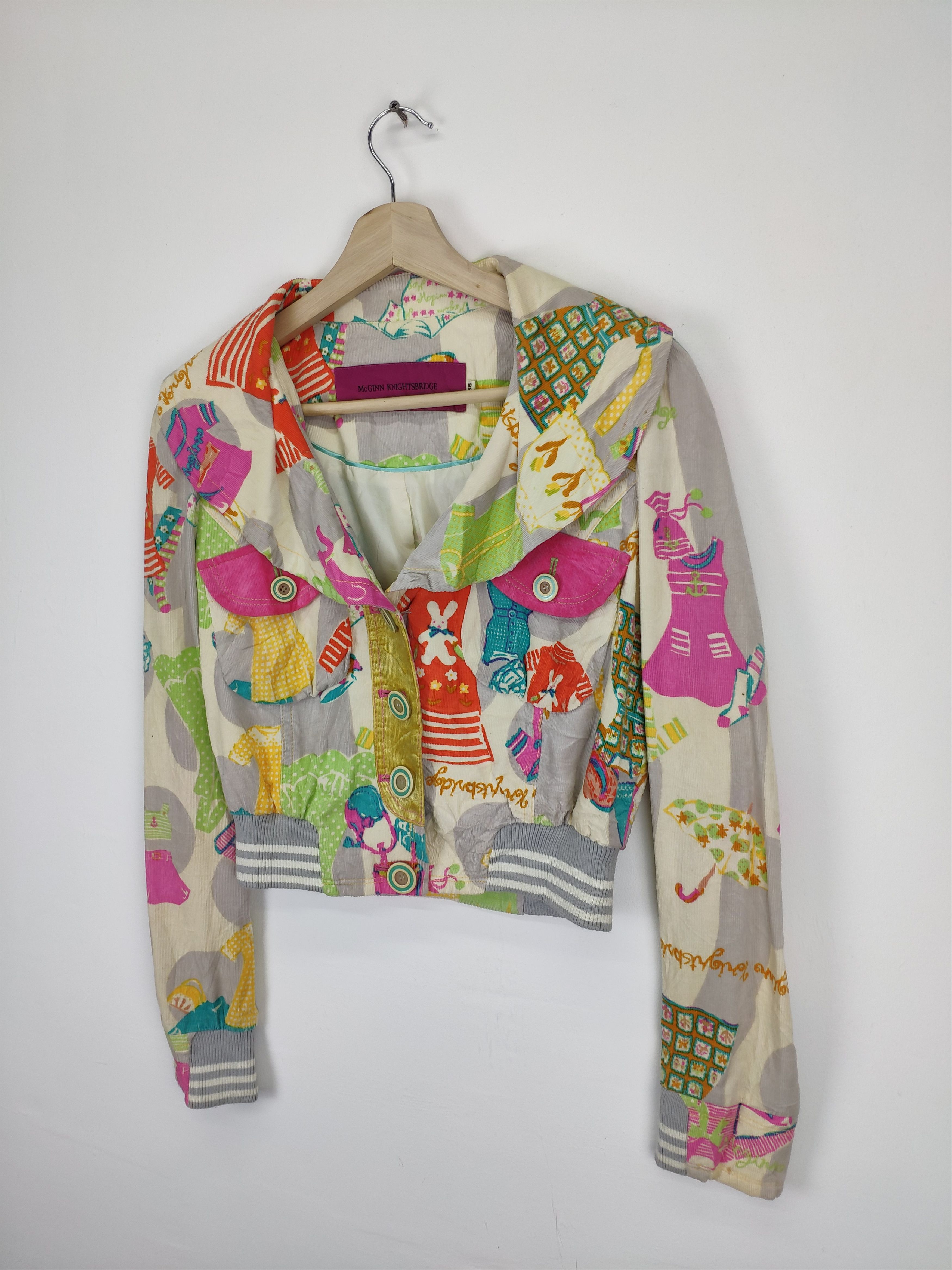 Designer × Japanese Brand Inspired Kapital Cropped Jacket Corduroy Patchwork Printed Size XS / US 0-2 / IT 36-38 - 2 Thumbnail