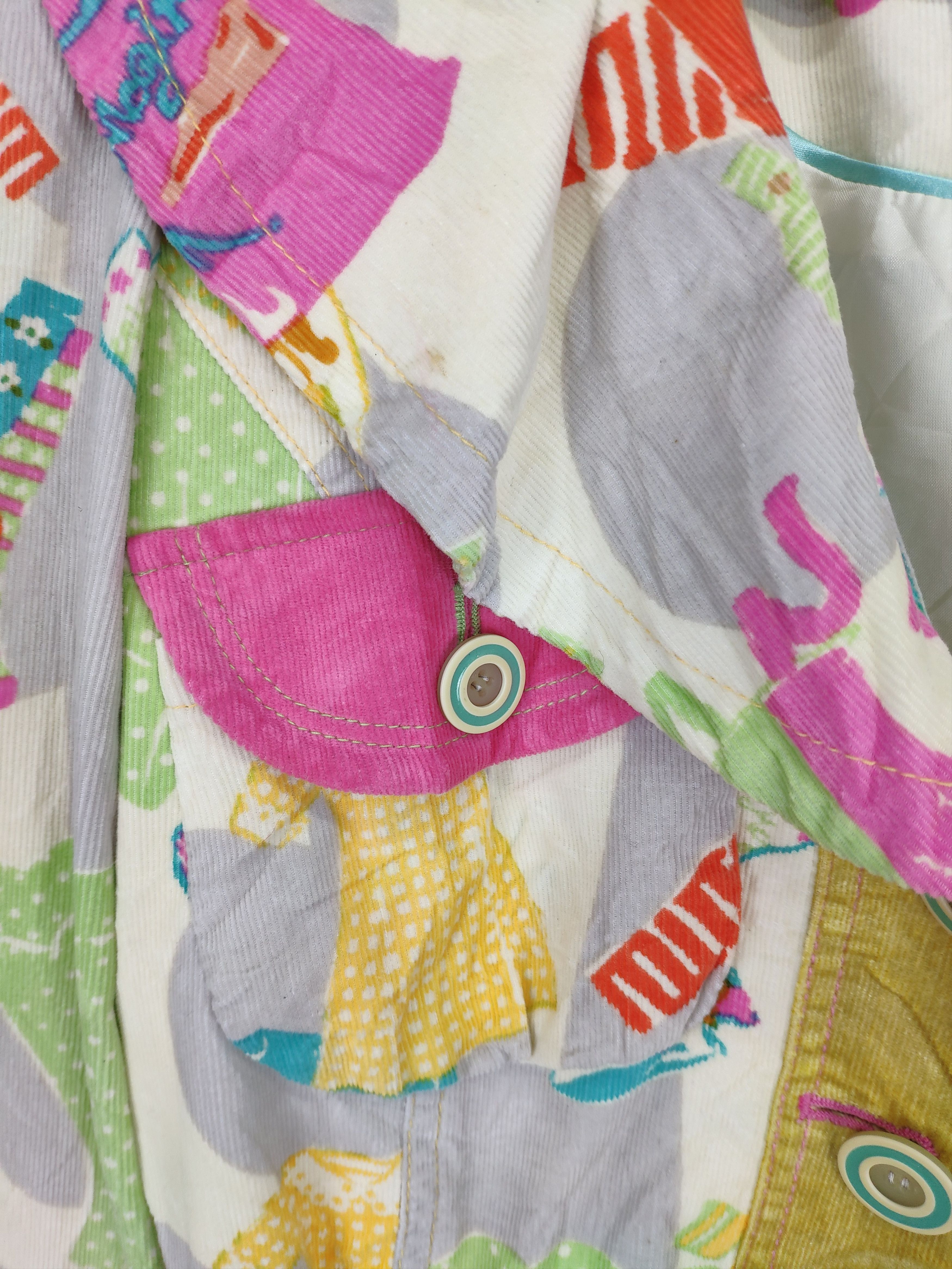 Designer × Japanese Brand Inspired Kapital Cropped Jacket Corduroy Patchwork Printed Size XS / US 0-2 / IT 36-38 - 10 Thumbnail
