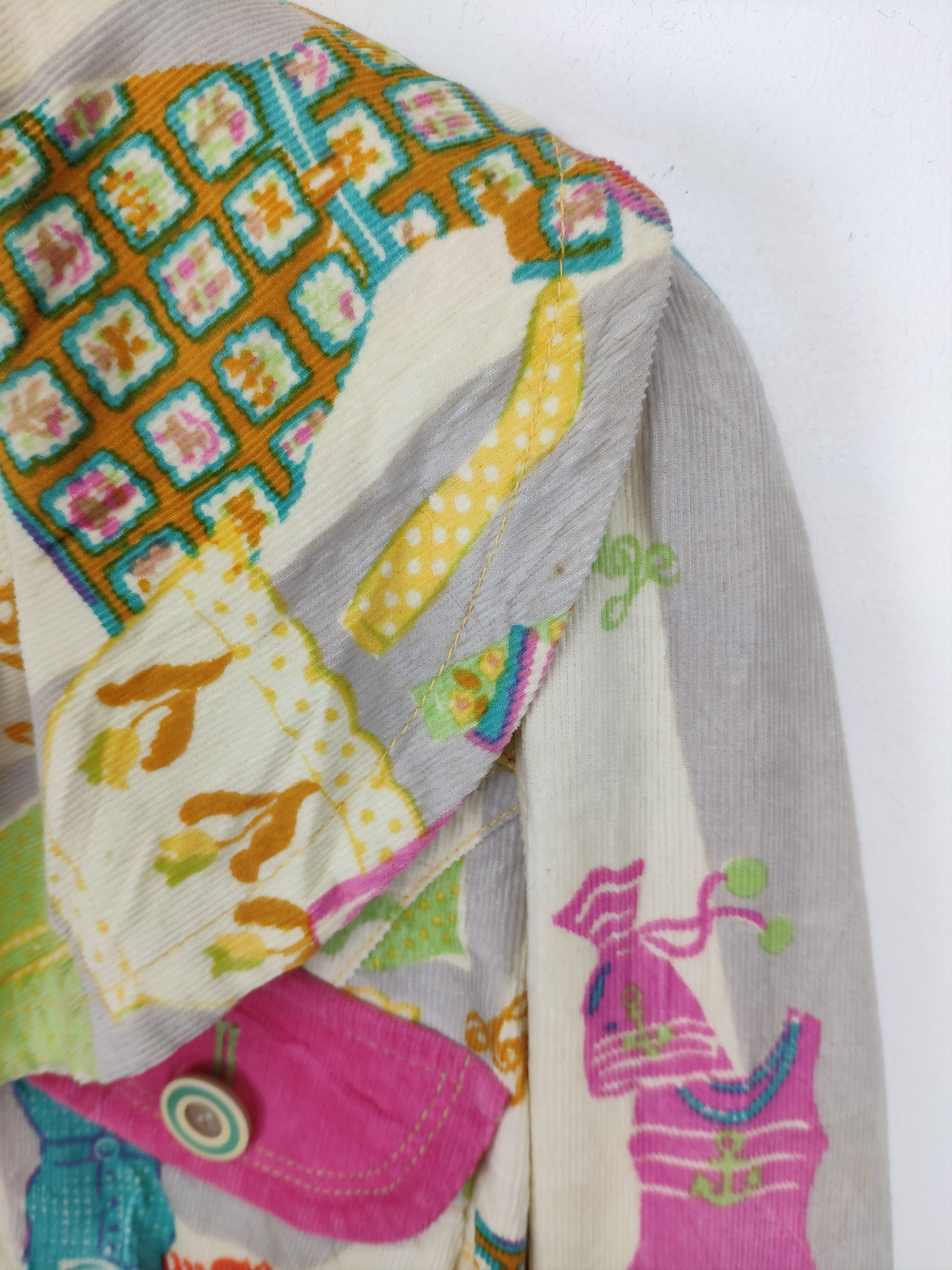 Designer × Japanese Brand Inspired Kapital Cropped Jacket Corduroy Patchwork Printed Size XS / US 0-2 / IT 36-38 - 7 Thumbnail