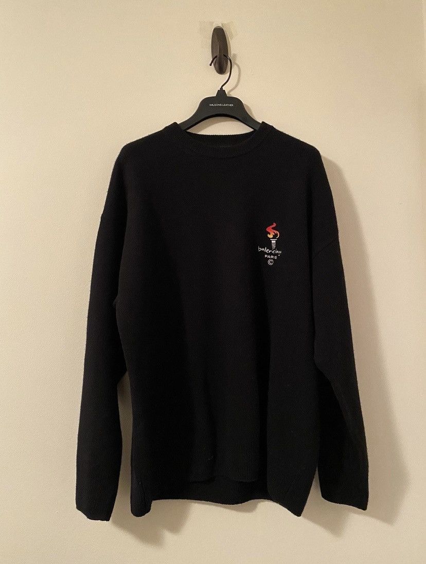 image of Balenciaga Men’S Flame Knit Wool Cashmere Sweater Black, Men's (Size Small)