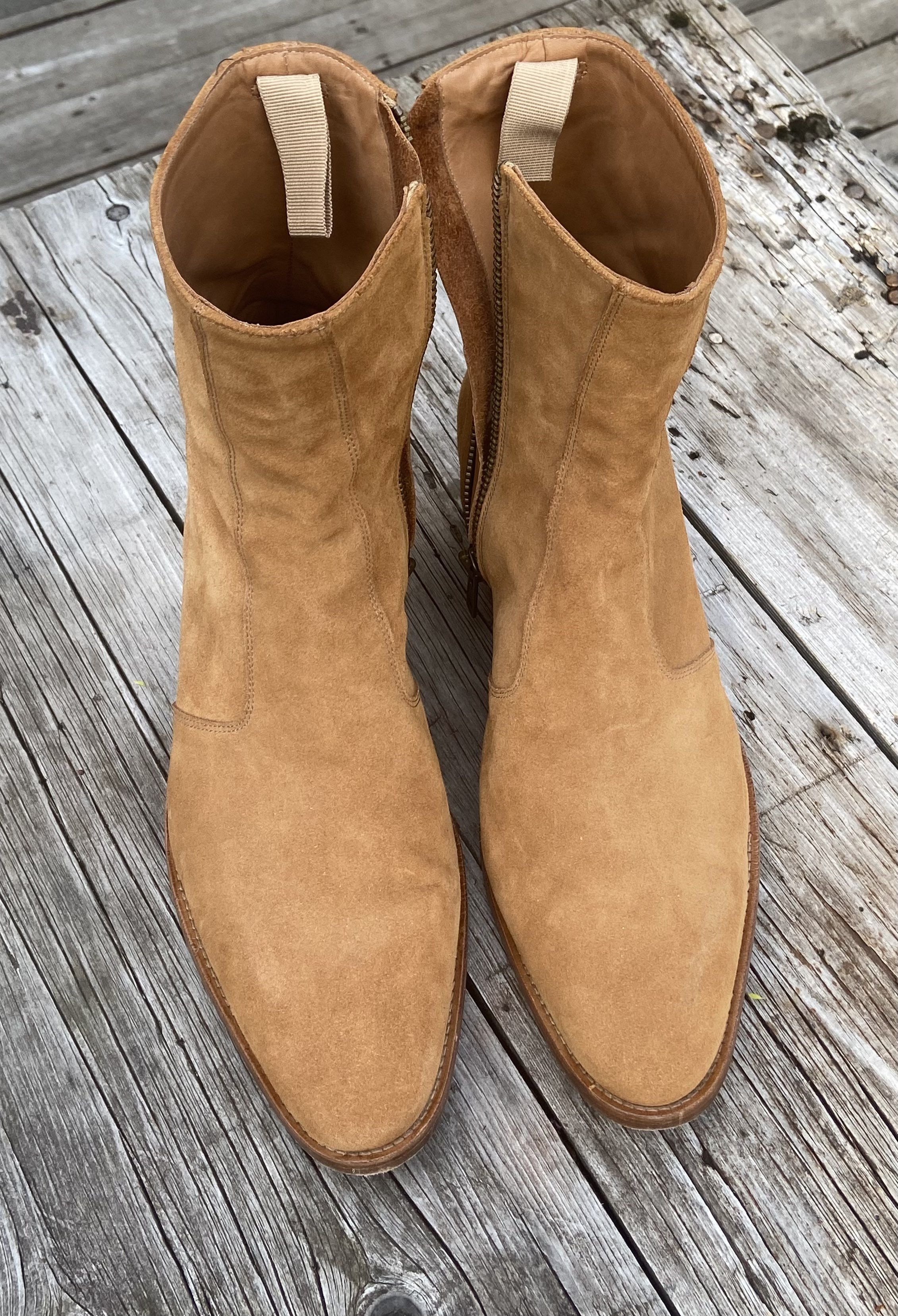 From The First Luca 40mm Side Zip Boot in Camel Suede | Grailed
