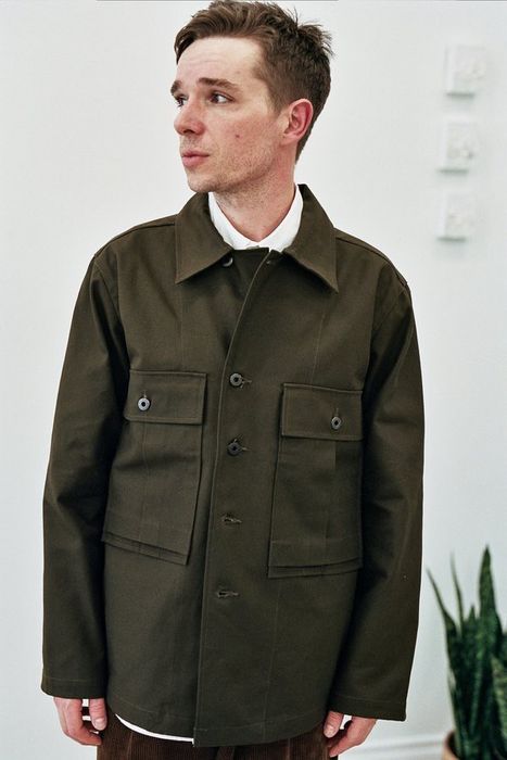 Evan Kinori Bellow Pocket Jacket 2x1 Cotton Twill Dark Olive | Grailed