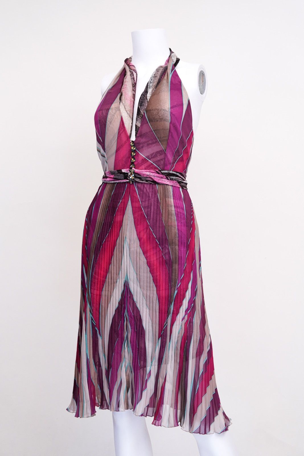 strapless open back dress Hot Pink One Shoulder Pleated Prom Dresses Feather Slit Beaded Waist F –  Viniodress main image 0