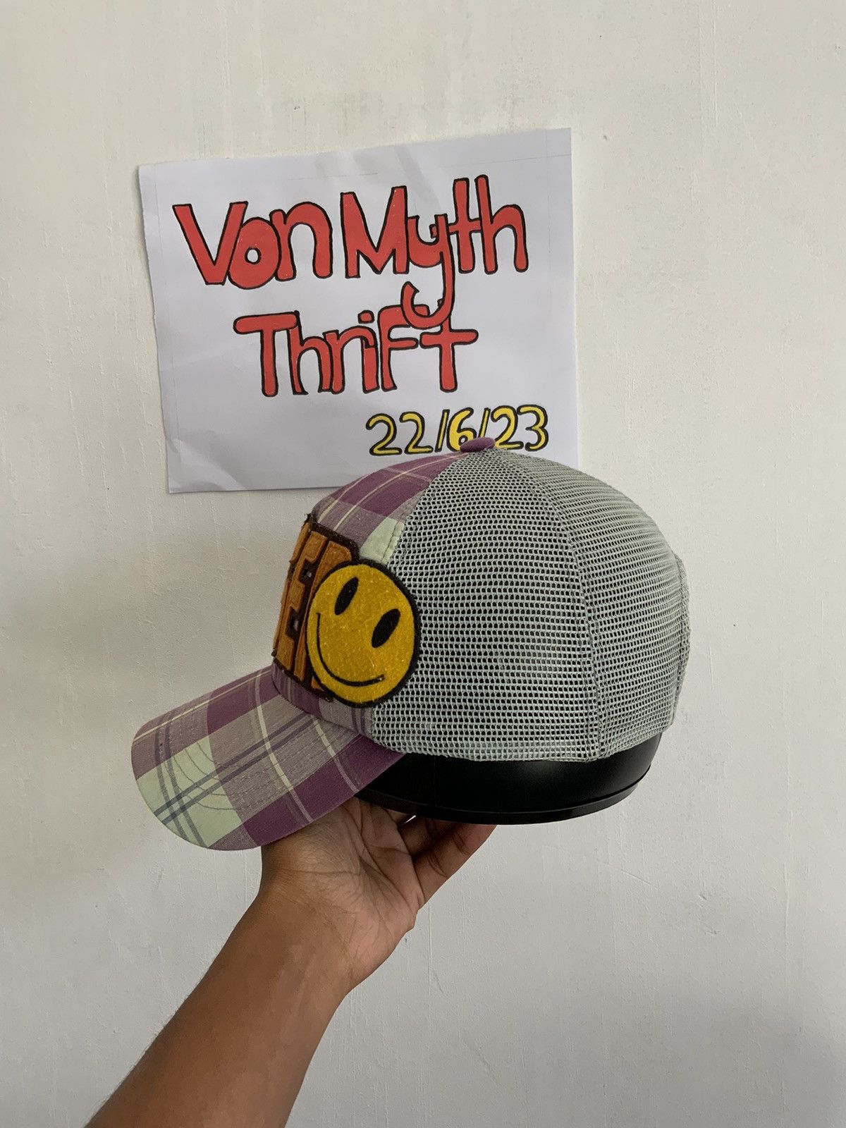 If Six Was Nine Danger Smiley Striped Trucker Hat Size ONE SIZE - 3 Thumbnail