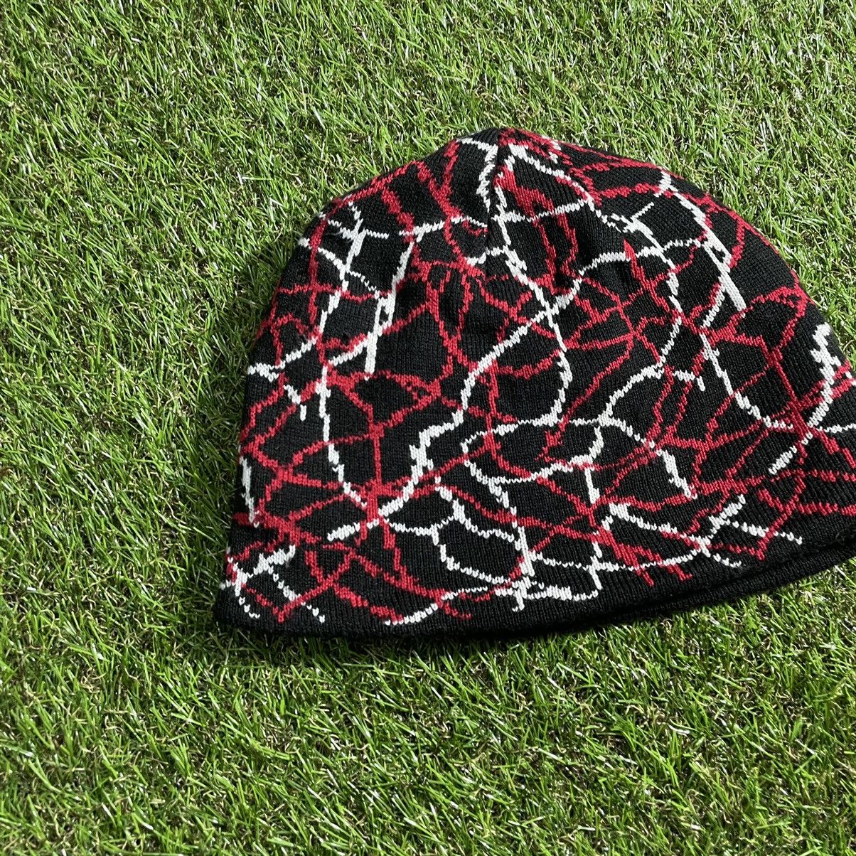 Vintage Vintage 90s Alt Goth Knit Beanie Black Red Texture Slim OS Size ONE SIZE - 2 Thumbnail