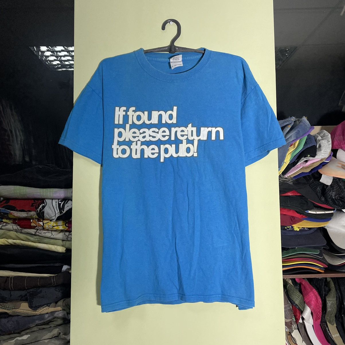 image of 90's Adult “ Return To The Pub “ Drink Art Humor Tee in Blue, Men's (Size Medium)