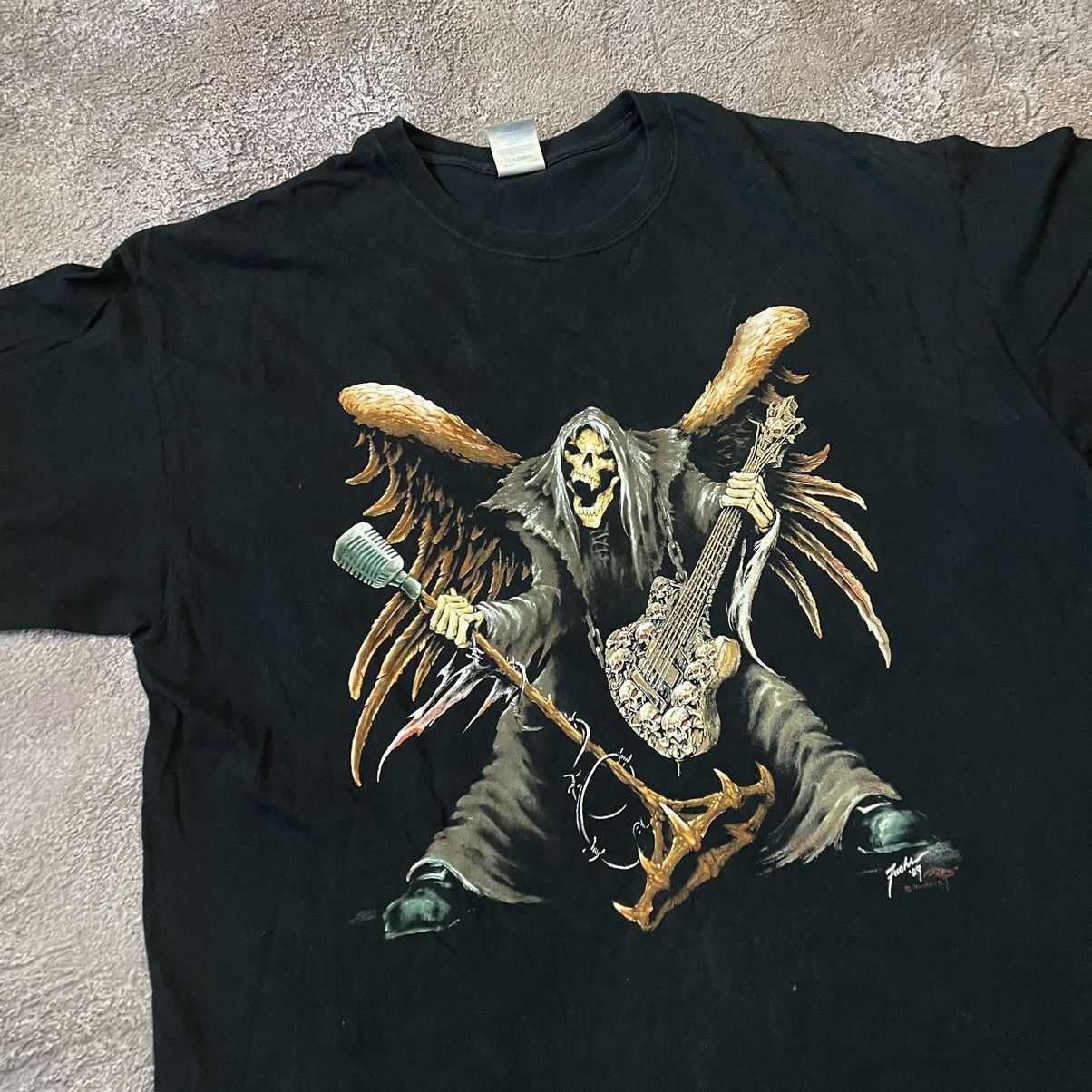 Vintage Vintage Y2K Goth Skull Graphic Tee Black Faded Wide Leg L Size US L / EU 52-54 / 3 - 5 Thumbnail