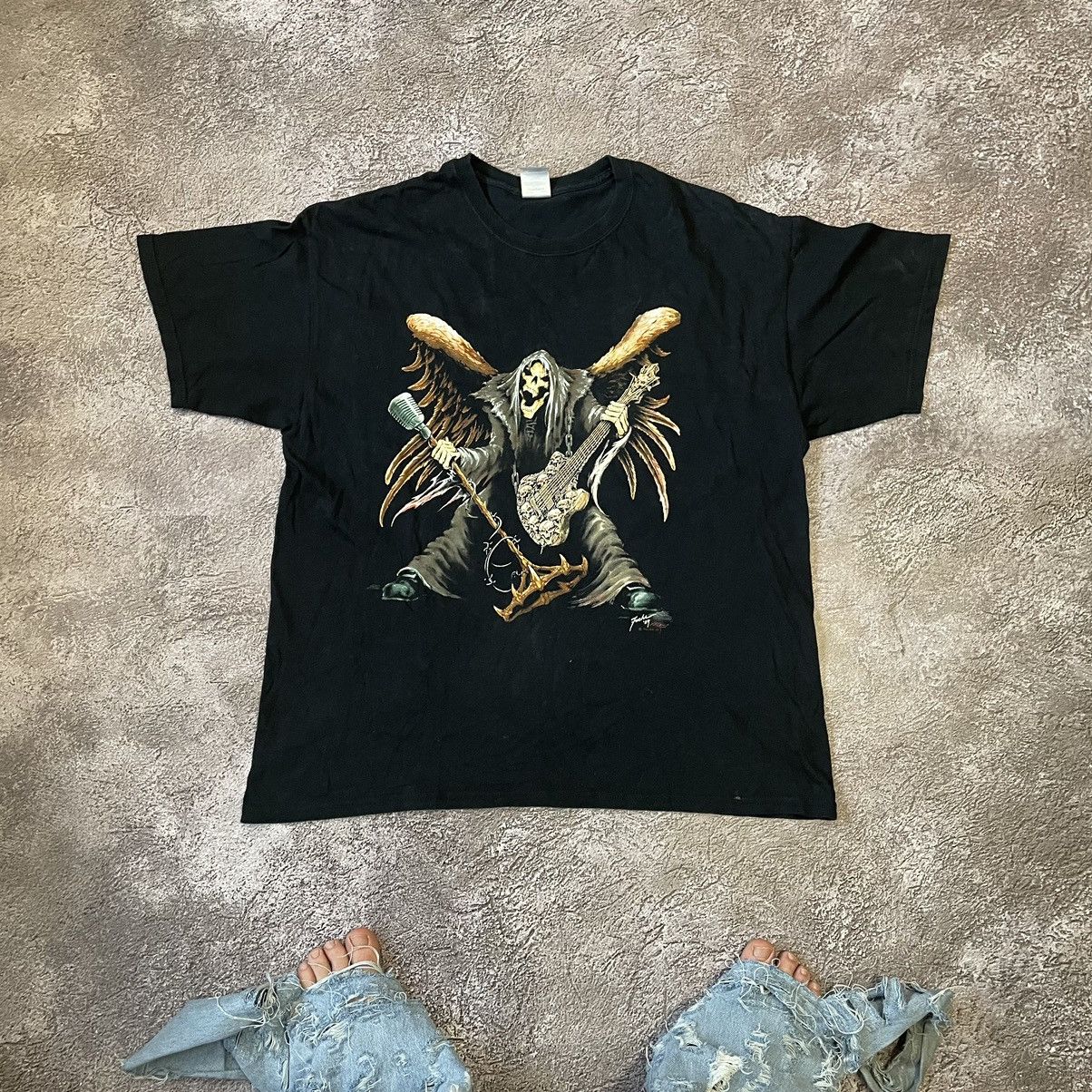 Vintage Vintage Y2K Goth Skull Graphic Tee Black Faded Wide Leg L Size US L / EU 52-54 / 3 - 1 Thumbnail