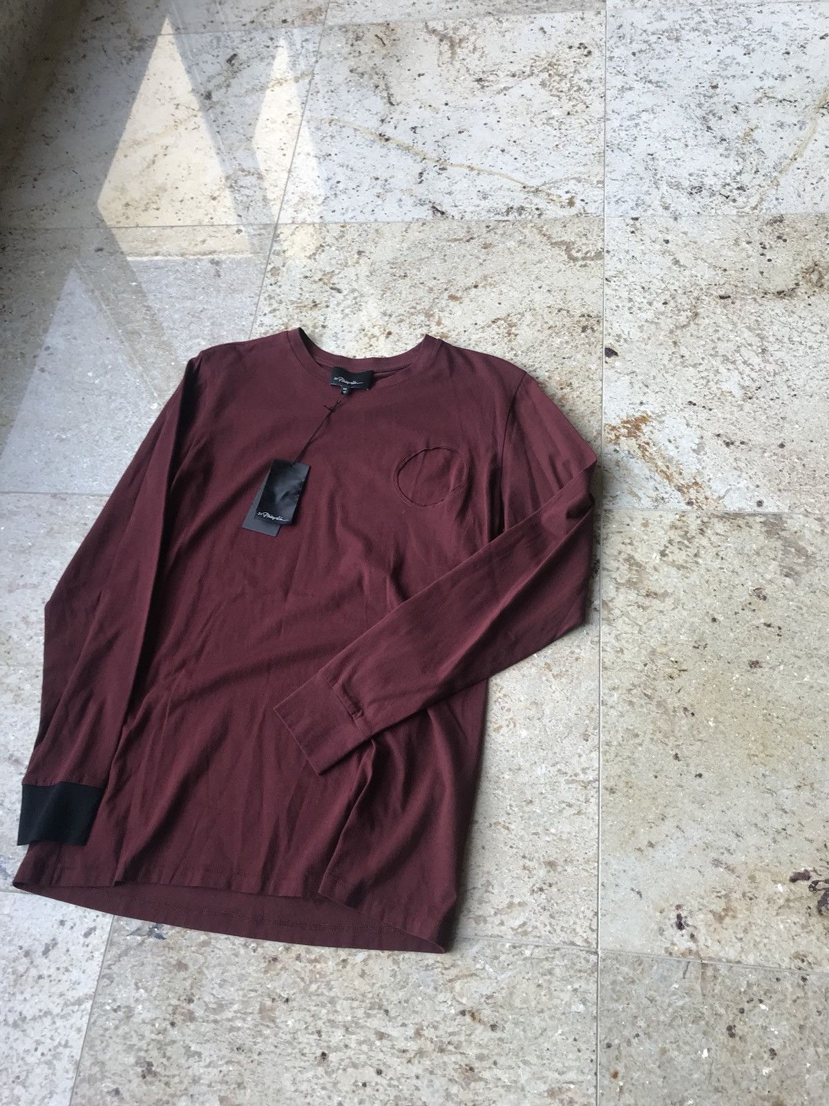 3.1 Phillip Lim Burgundy Contrast Single Cuff Black LS Tee Size US S / EU 44-46 / 1 - 7 Thumbnail