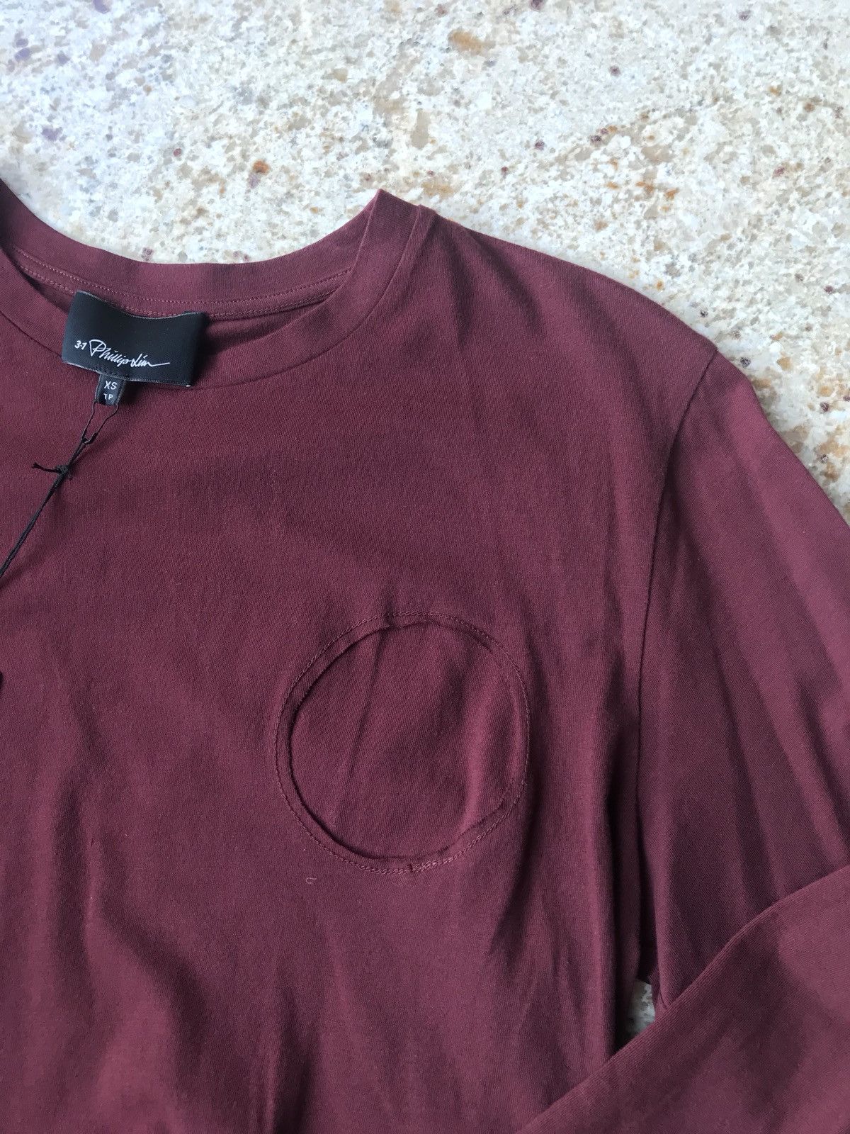 3.1 Phillip Lim Burgundy Contrast Single Cuff Black LS Tee Size US S / EU 44-46 / 1 - 8 Thumbnail
