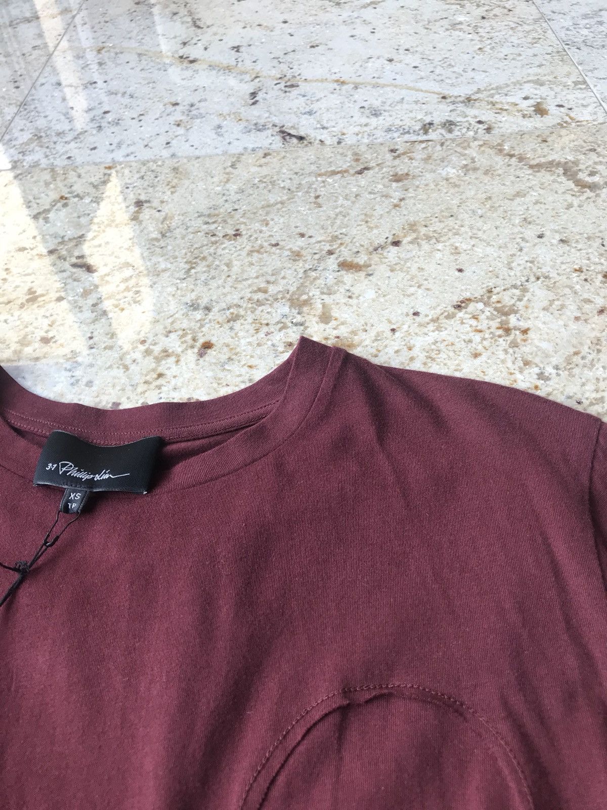 3.1 Phillip Lim Burgundy Contrast Single Cuff Black LS Tee Size US S / EU 44-46 / 1 - 9 Thumbnail