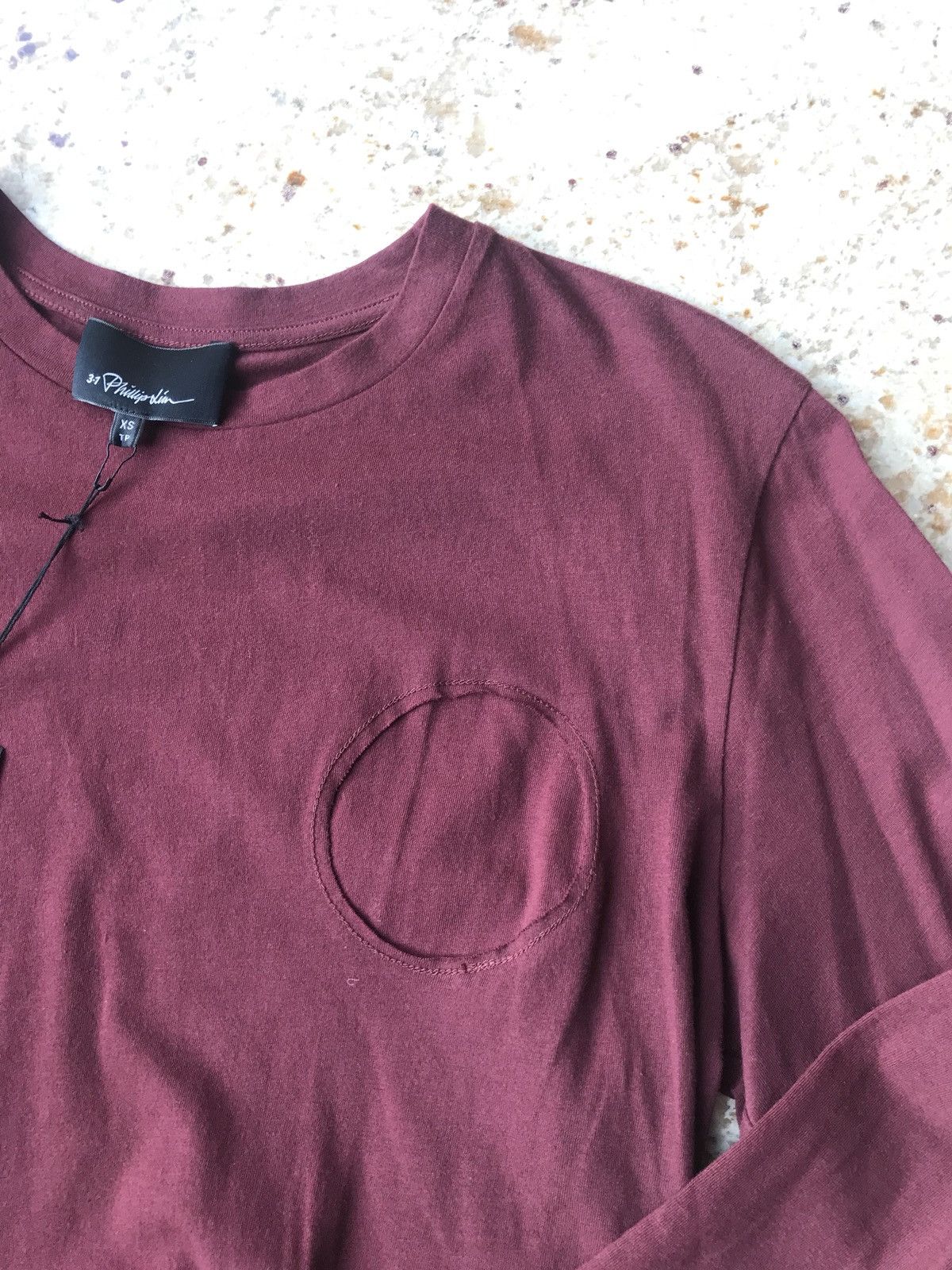 3.1 Phillip Lim Burgundy Contrast Single Cuff Black LS Tee Size US S / EU 44-46 / 1 - 5 Thumbnail
