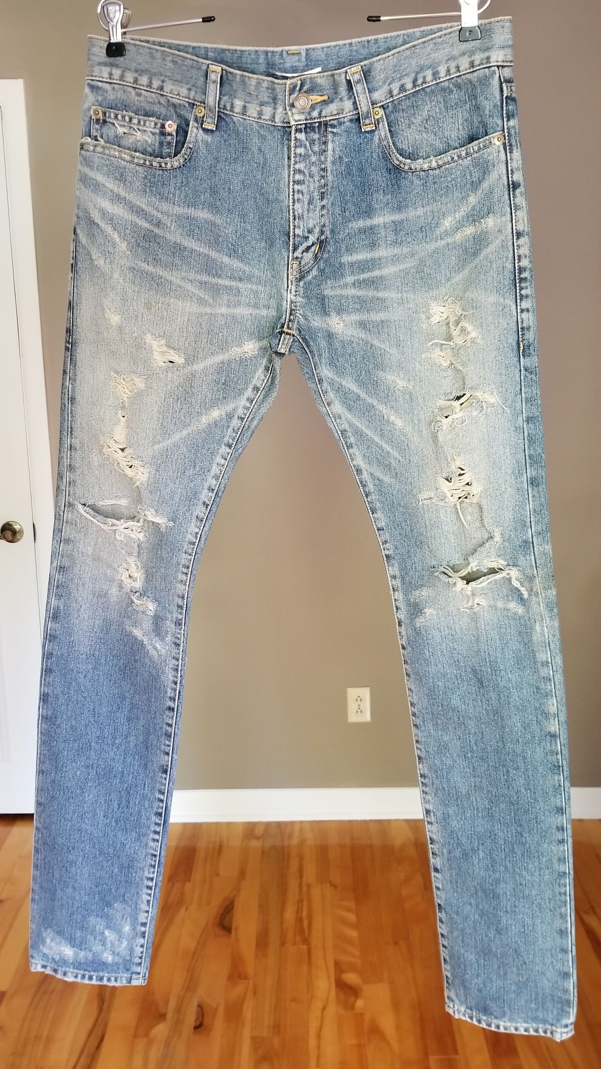 image of Fw13 Saint Laurent Paris Small Crash Jeans in Blue, Men's (Size 32)