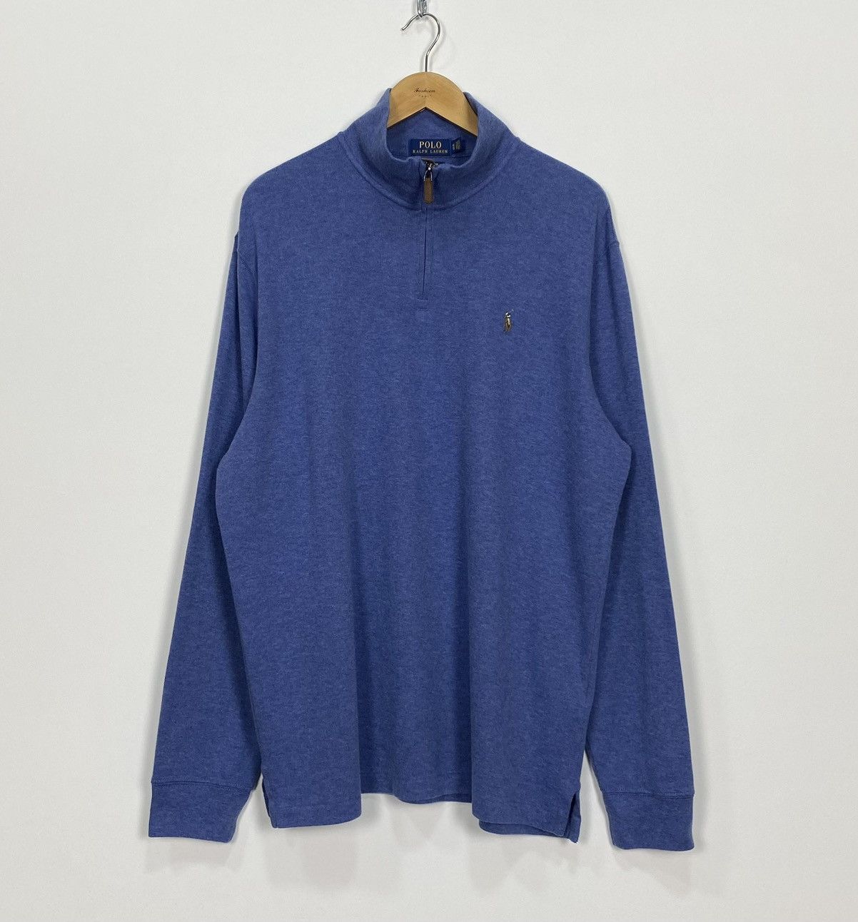 POLO RALPH good LAUREN Estate Rib Jumper Blue Quarter 1/4 Zip Mens XL