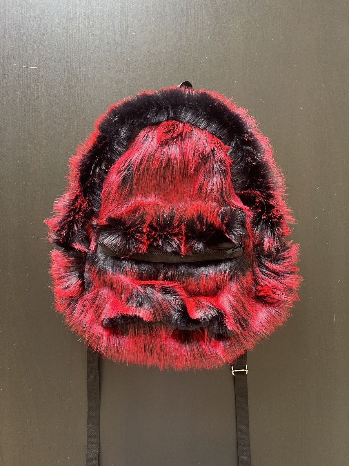 image of Ends Repair Faux Fur Backpack in Red, Men's