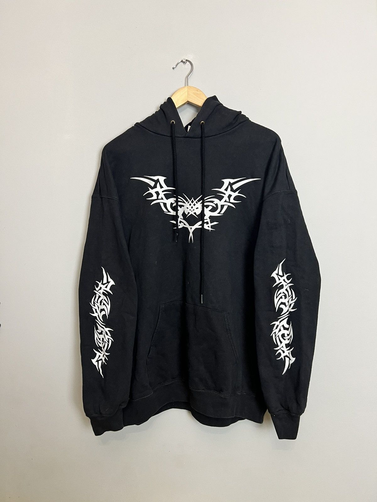 image of Alternative x Tribal Street Wear Vintage Y2K 00S Tribal Rave Black Rock Metal Hoodie in Black White