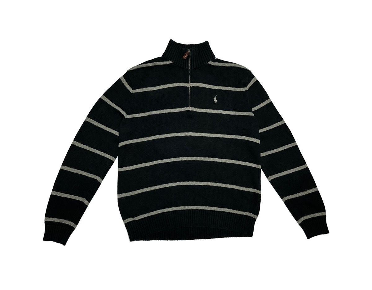 Pre-owned Polo Ralph Lauren X Ralph Lauren Vintage Polo Ralph Laurent 1/4 Zip Striped Sweater In Black