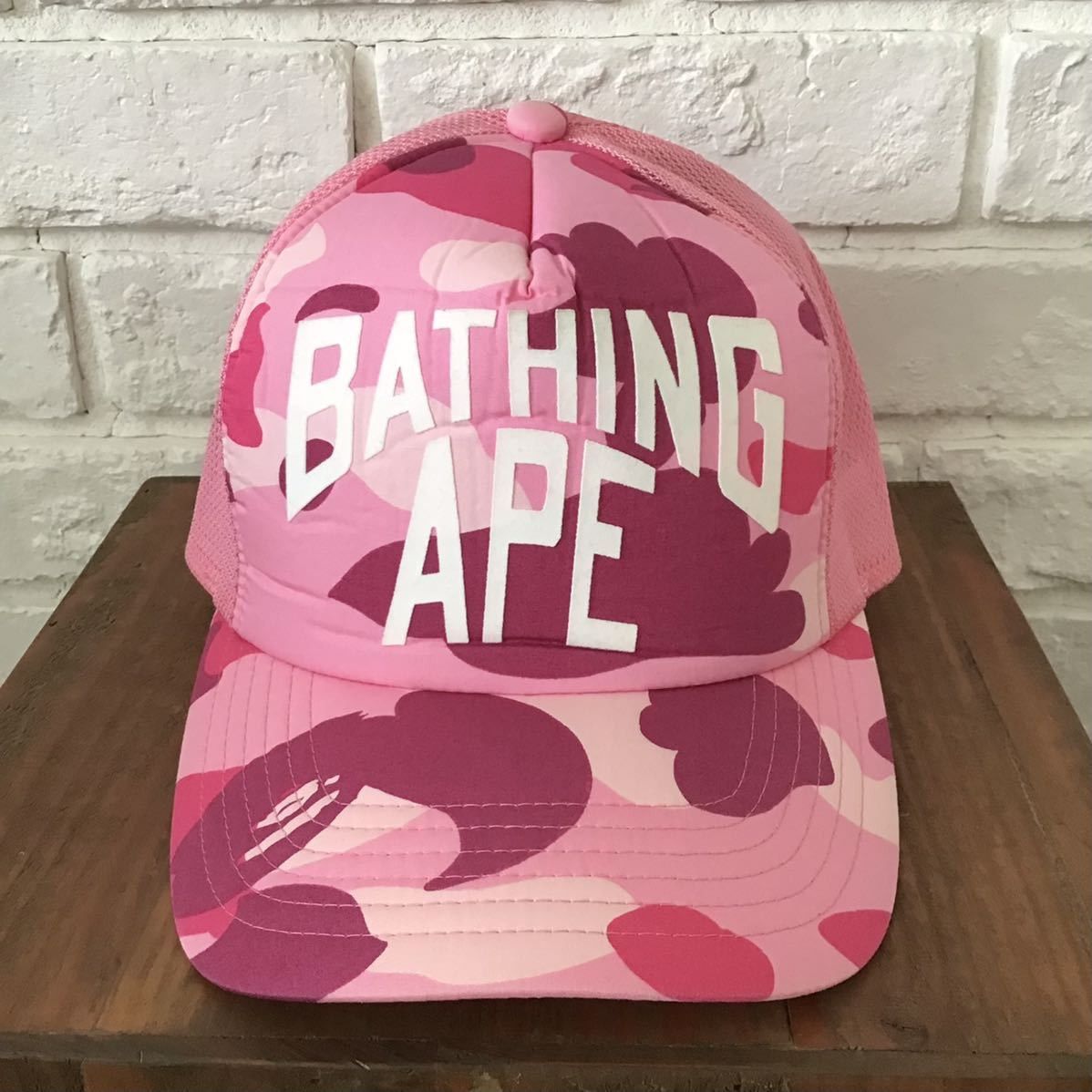 BAPE pink camo New York logo trucker hat mesh cap ★