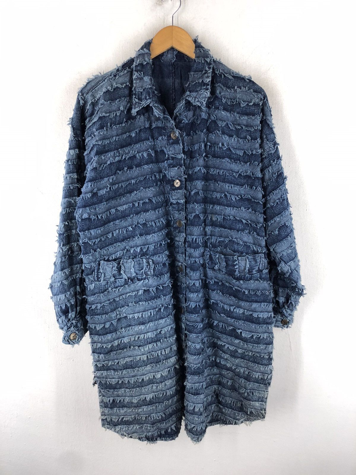 Indigo × Japanese Brand 🔥RARE VINTAGE INDIGO PATCWORK STRIPE LONG SHIRT JACKET Size US L / EU 52-54 / 3 - 1 Thumbnail