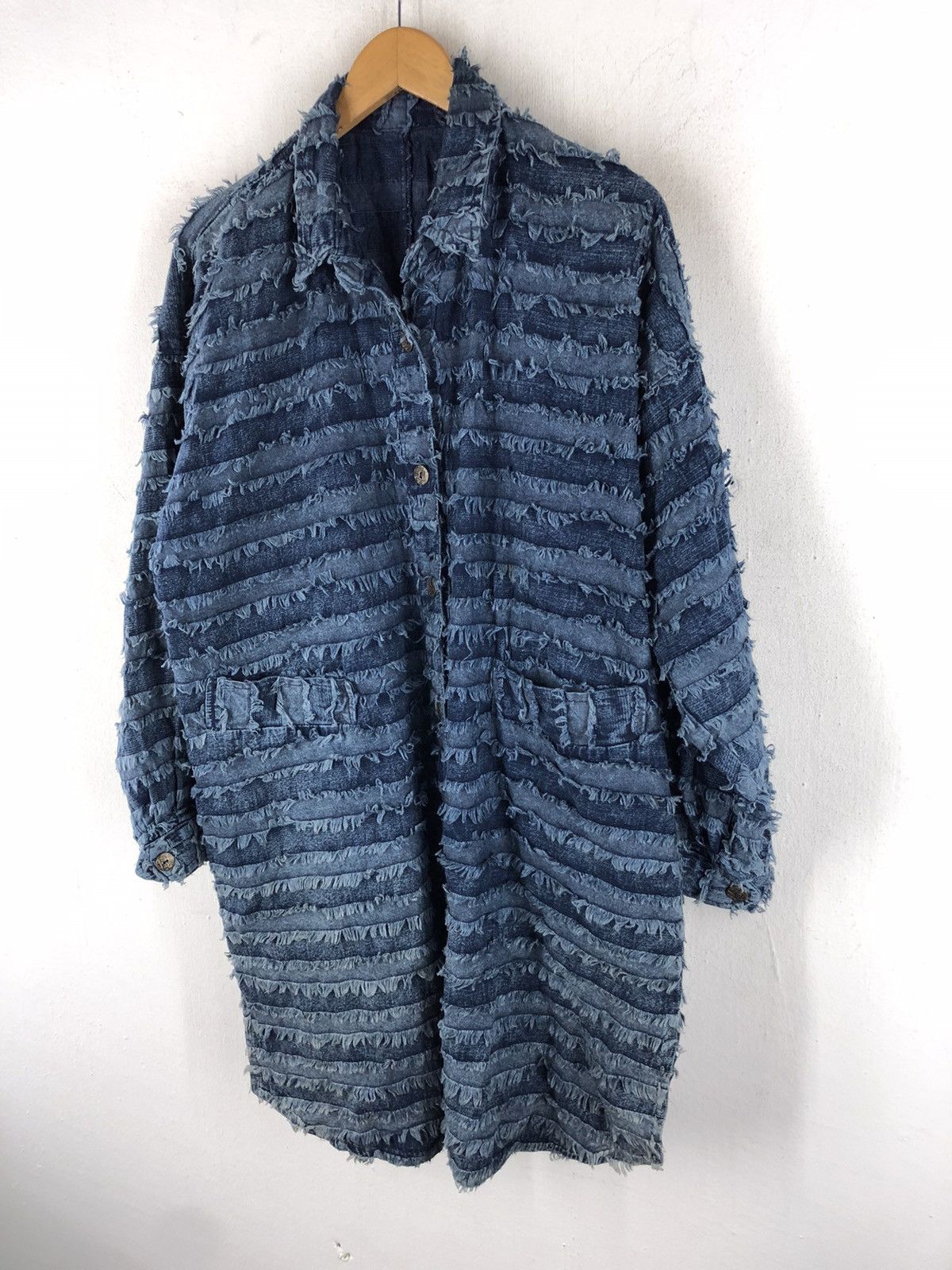 Indigo × Japanese Brand 🔥RARE VINTAGE INDIGO PATCWORK STRIPE LONG SHIRT JACKET Size US L / EU 52-54 / 3 - 3 Thumbnail