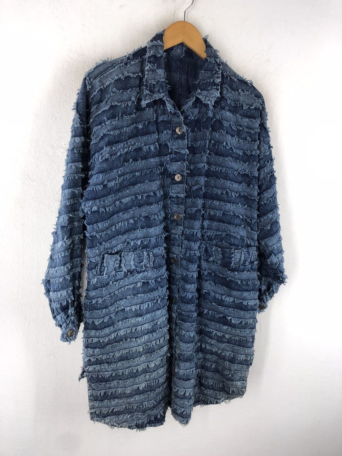 Indigo × Japanese Brand 🔥RARE VINTAGE INDIGO PATCWORK STRIPE LONG SHIRT JACKET Size US L / EU 52-54 / 3 - 2 Thumbnail
