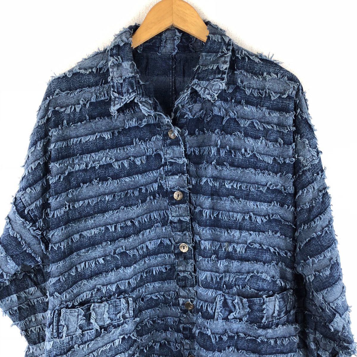 Indigo × Japanese Brand 🔥RARE VINTAGE INDIGO PATCWORK STRIPE LONG SHIRT JACKET Size US L / EU 52-54 / 3 - 5 Thumbnail