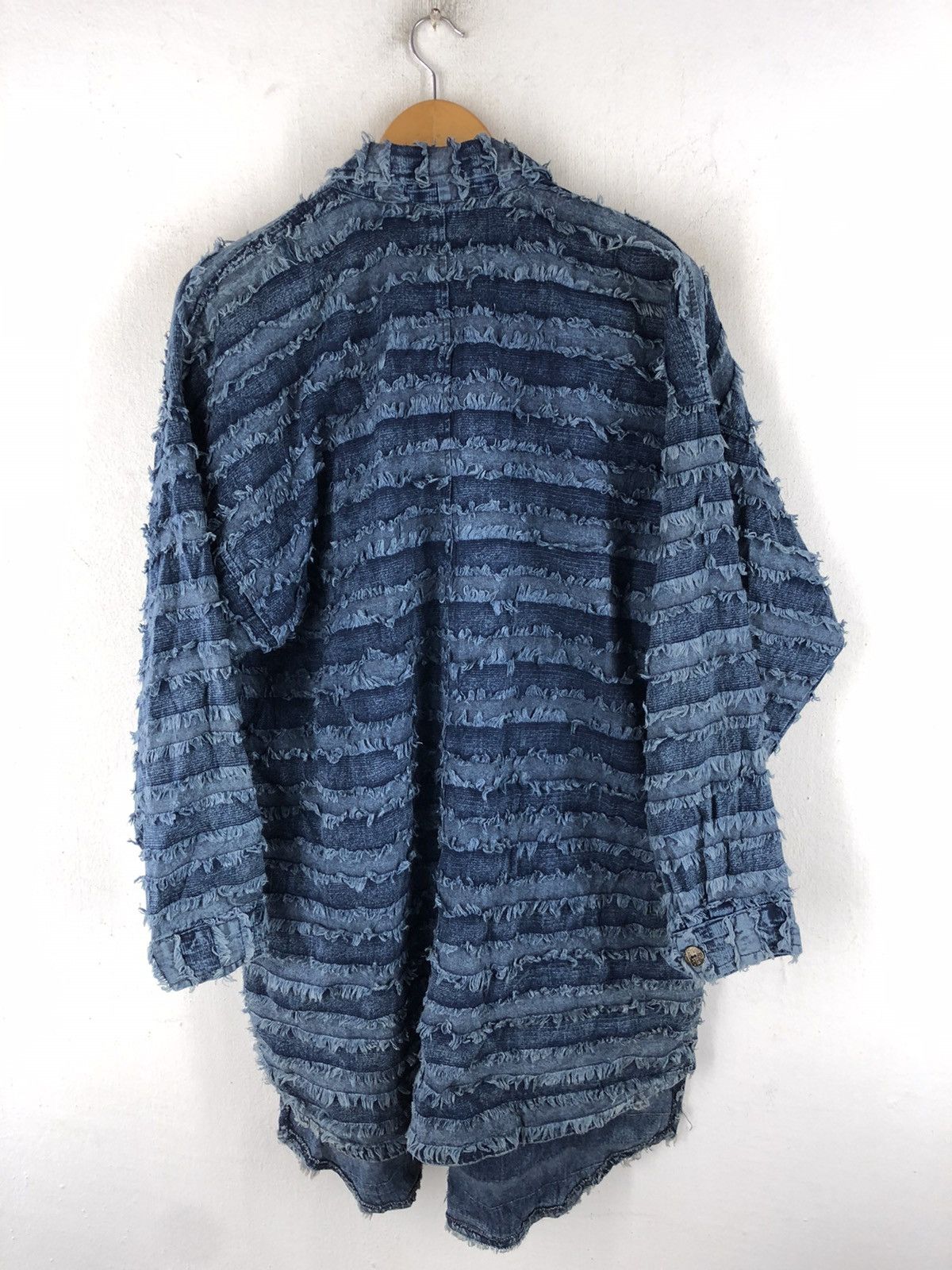 Indigo × Japanese Brand 🔥RARE VINTAGE INDIGO PATCWORK STRIPE LONG SHIRT JACKET Size US L / EU 52-54 / 3 - 7 Thumbnail