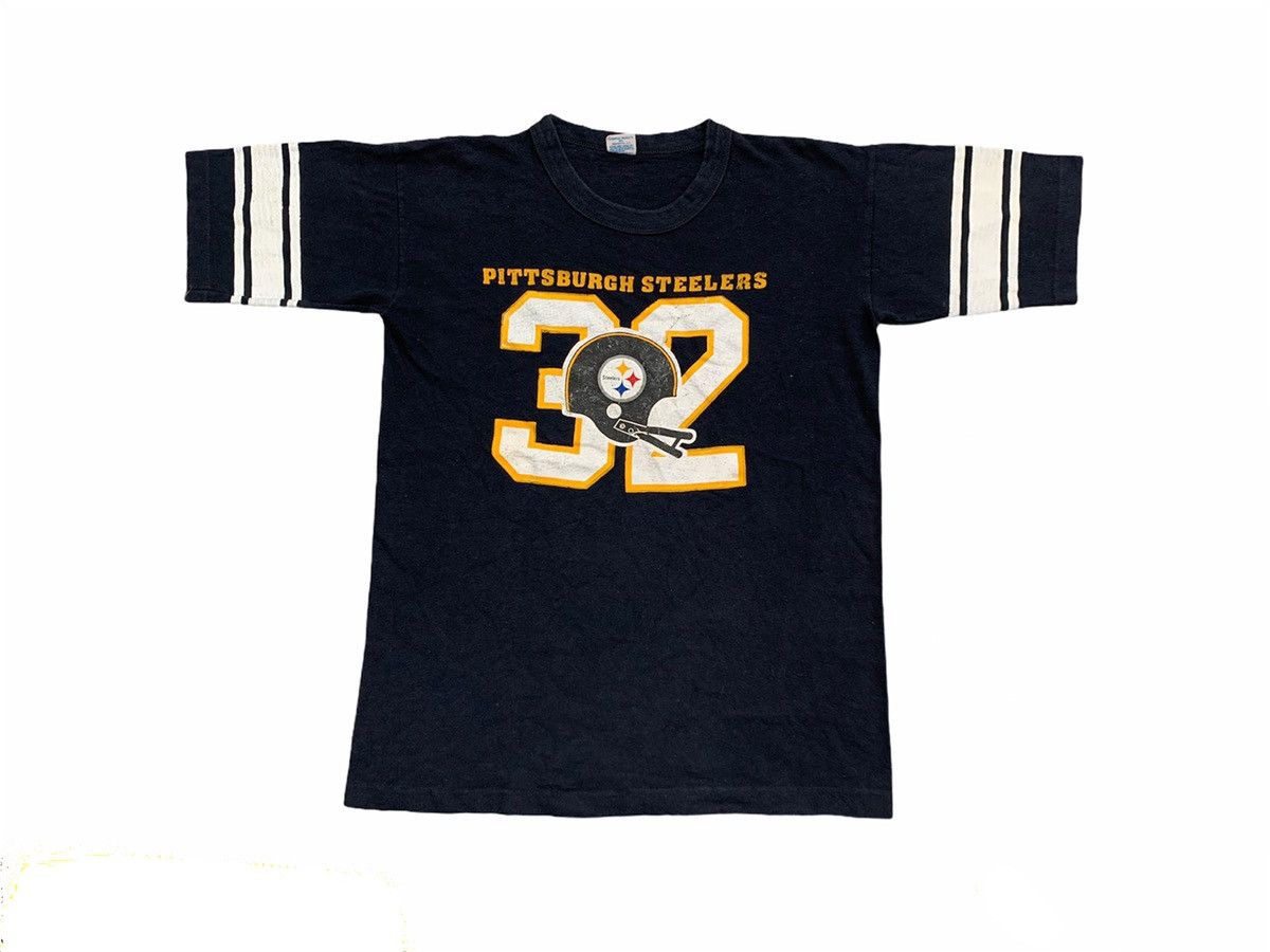 image of Vintage Champion Blue Bar Jersey Pittsburgh Steelers Tshirt, Men's (Size Large)