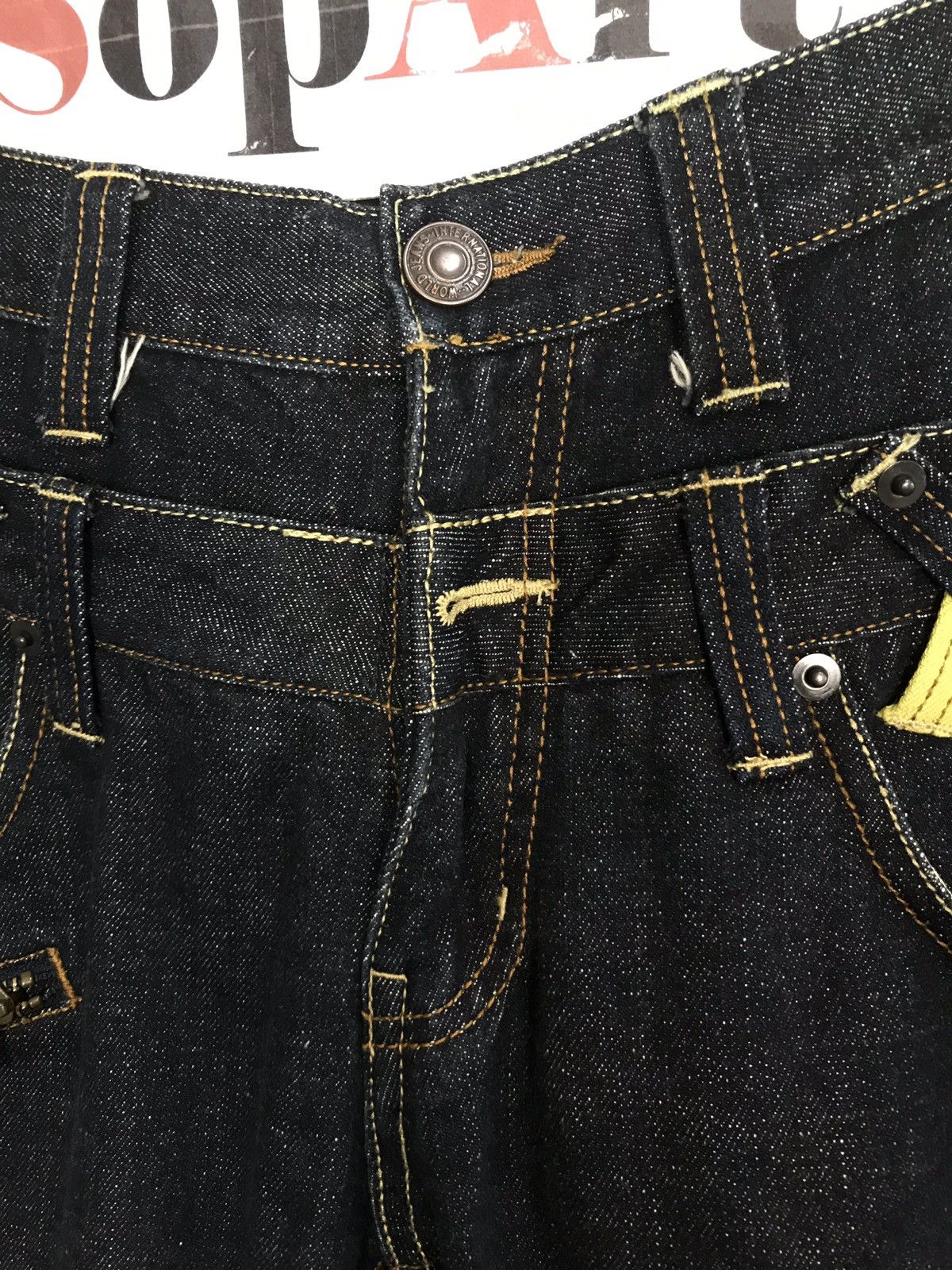 Vintage Vintage Dominate Double Waist Dark Black Handcrafted Jeans Size US 31 - 6 Thumbnail