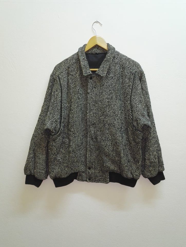 image of Bomber Jacket x Cashmere Wool Wool Jacket Bomber From Japan (C18) in Black/White, Men's (Size Large