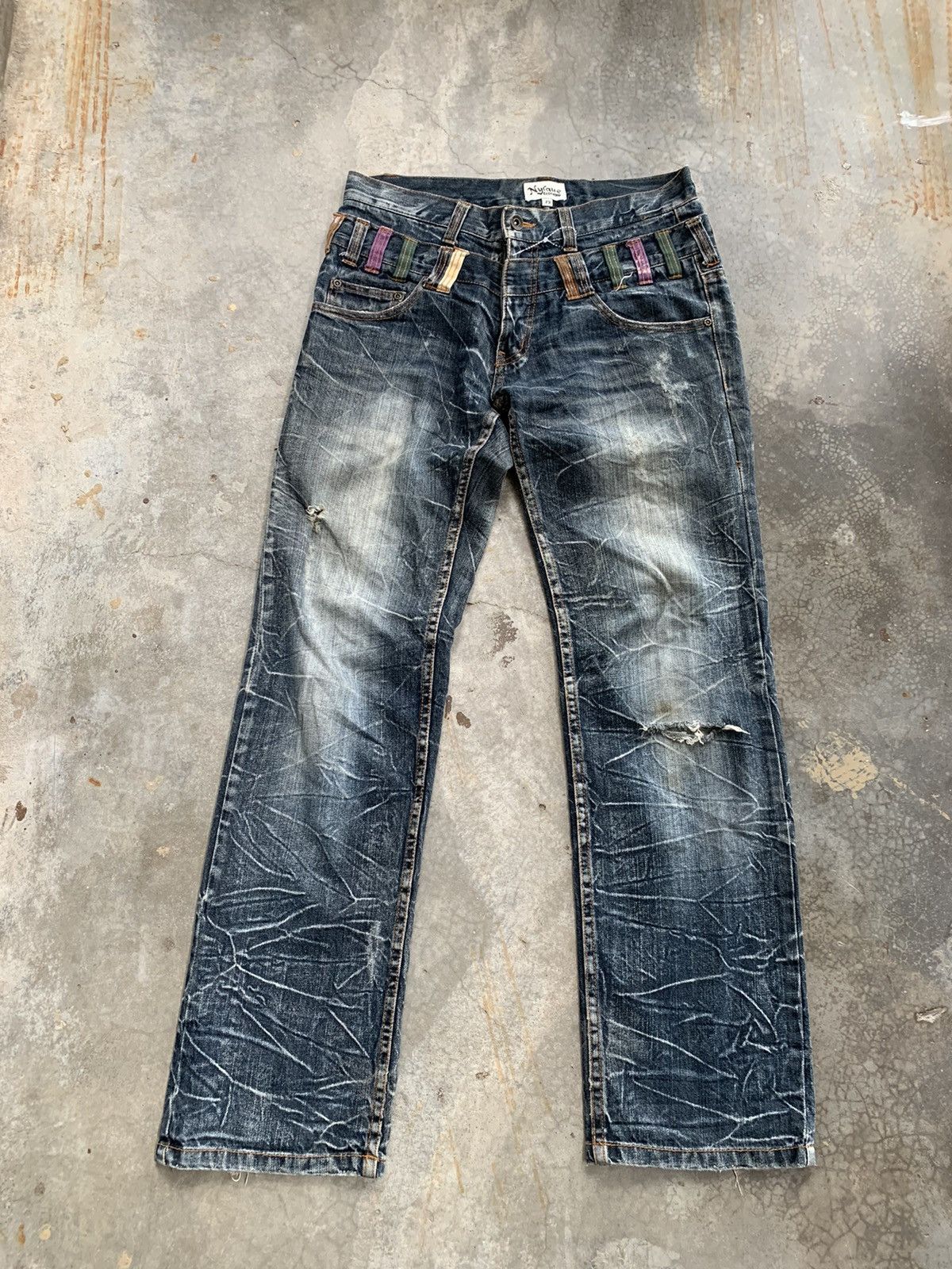 Rare JapaneseBrand Nylaus Double Waist Distressed Denim Pant