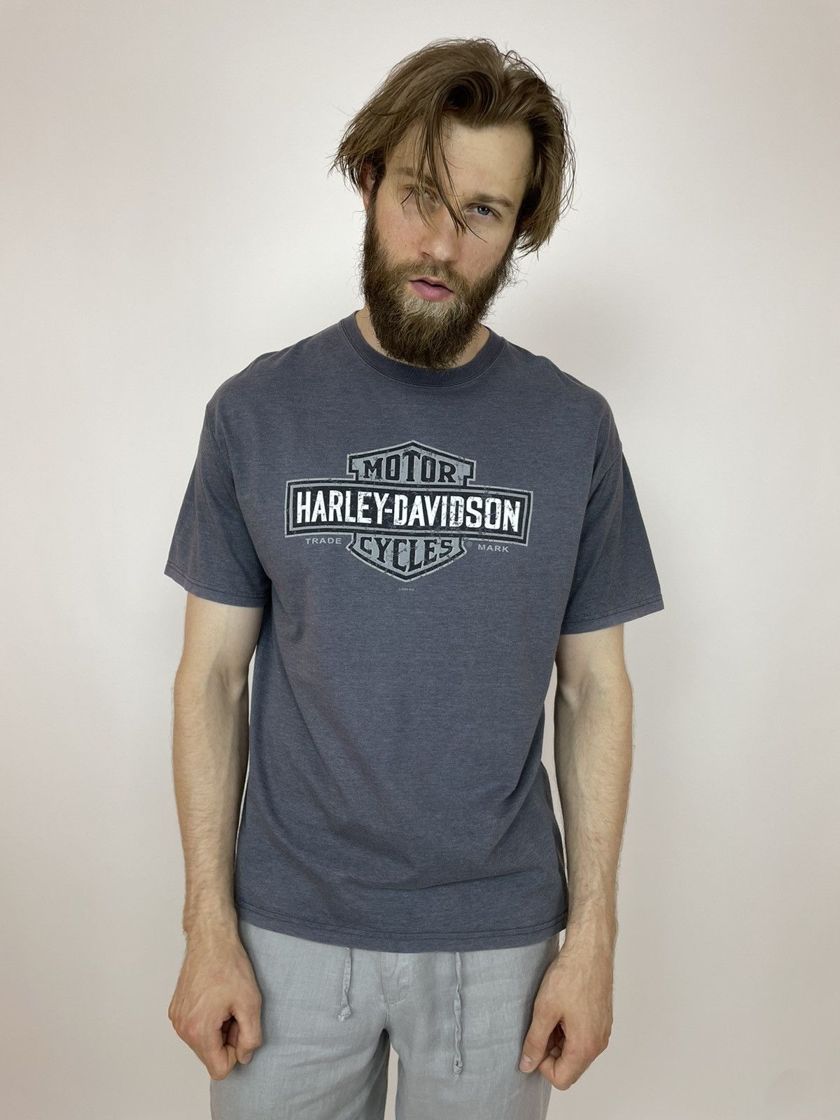 Harley-Davidson Hanes BEEFY-T Motorcycle Bike T-shirt Made in USA Men's M size cotton brown type Vintage Second Hand