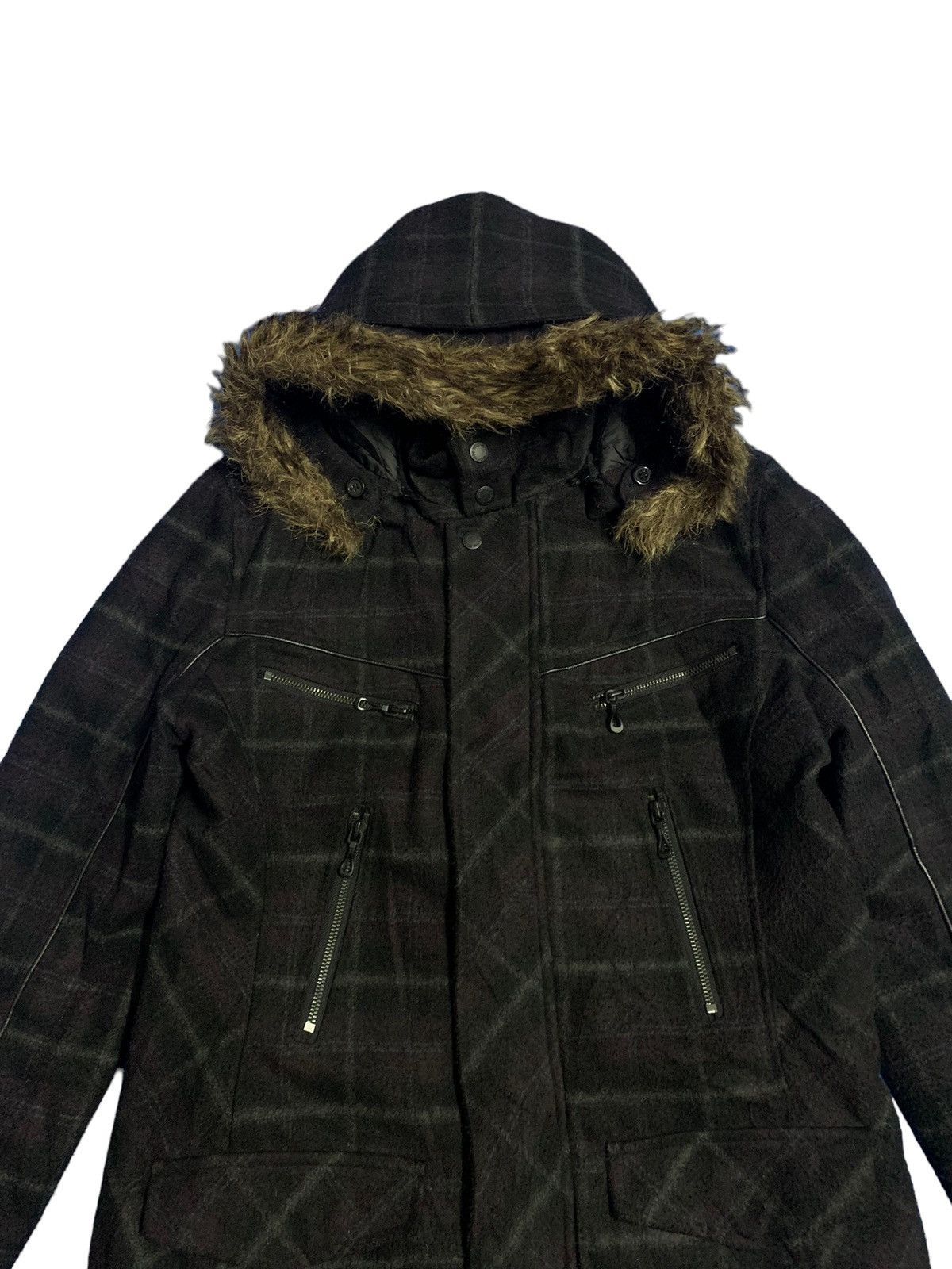 In The Attic In The Attic Homme Plaid Tartan Faux Fur Hooded Punk Jacket Size US M / EU 48-50 / 2 - 6 Thumbnail