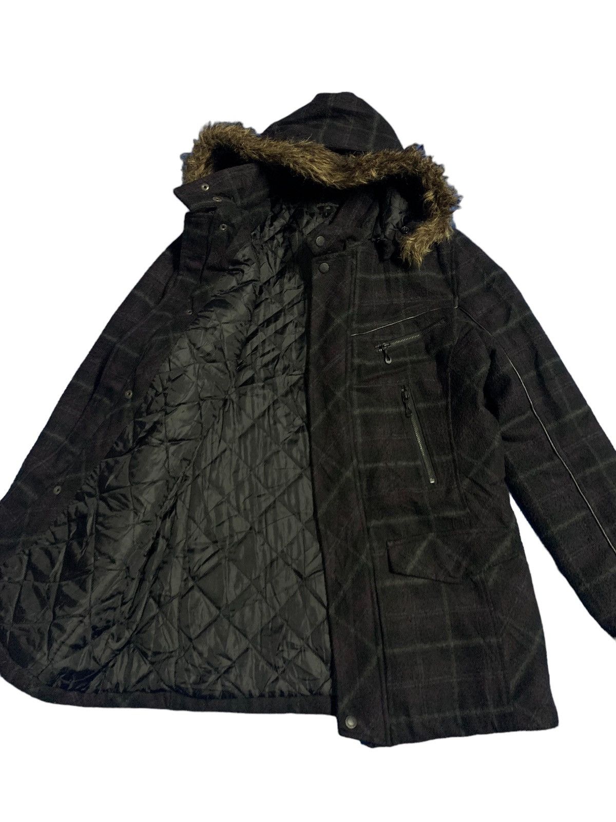 In The Attic In The Attic Homme Plaid Tartan Faux Fur Hooded Punk Jacket Size US M / EU 48-50 / 2 - 4 Thumbnail