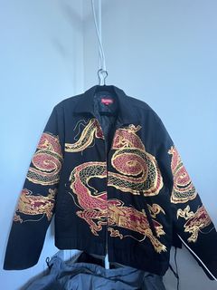 Supreme Dragon Embroidered Work Jacket - Black, Size Medium
